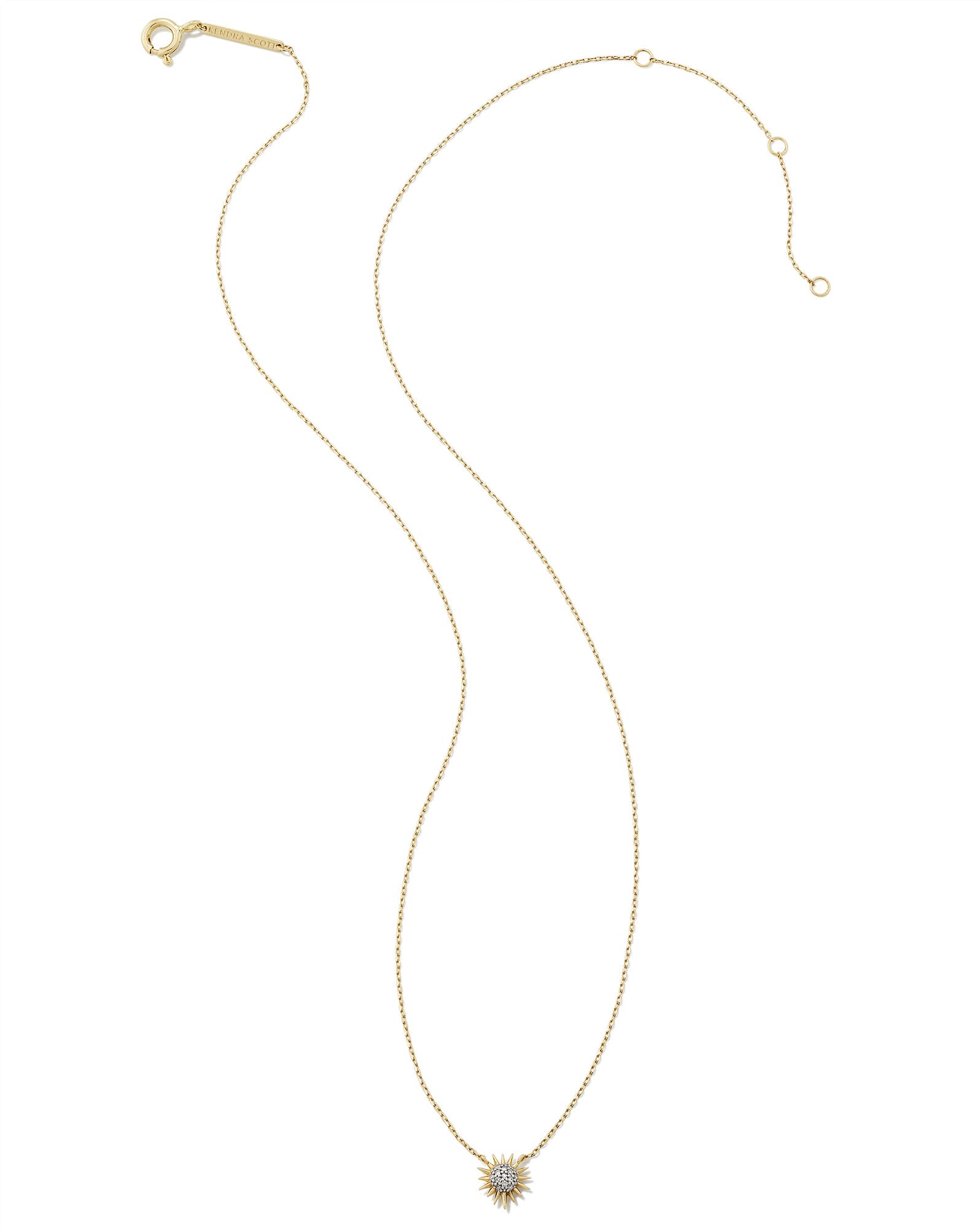 Tiny Sunburst 14k Yellow Gold Pendant Necklace in White Diamond