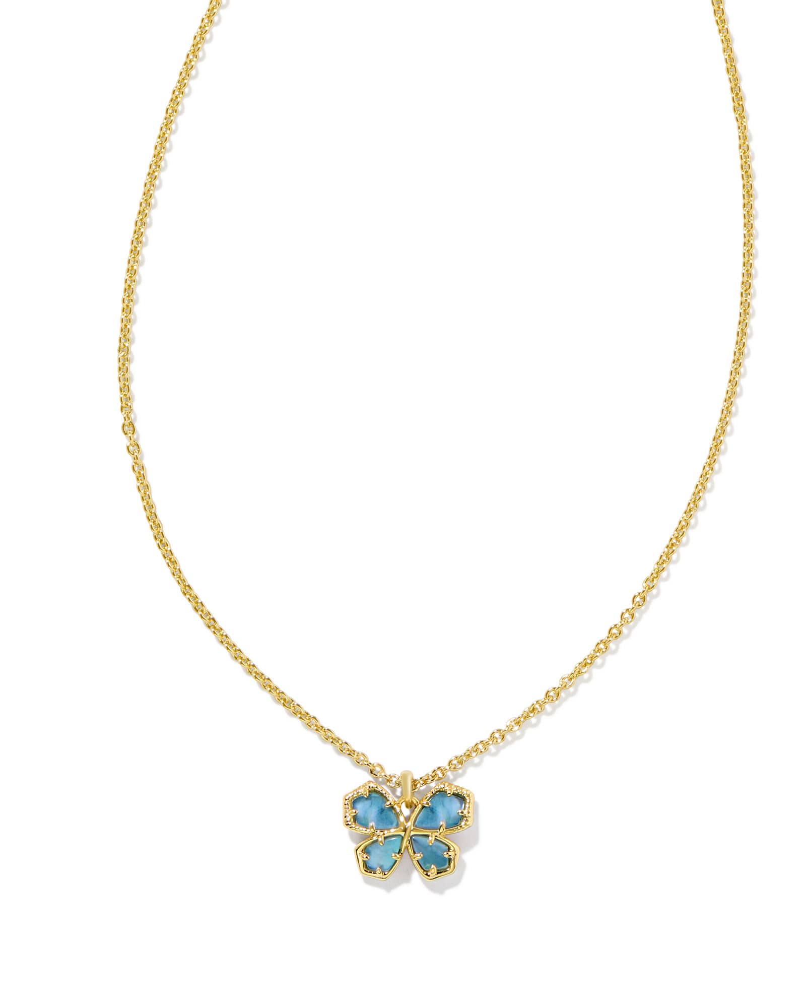 Mae Gold Butterfly Short Pendant Necklace in Indigo Watercolor Illusion