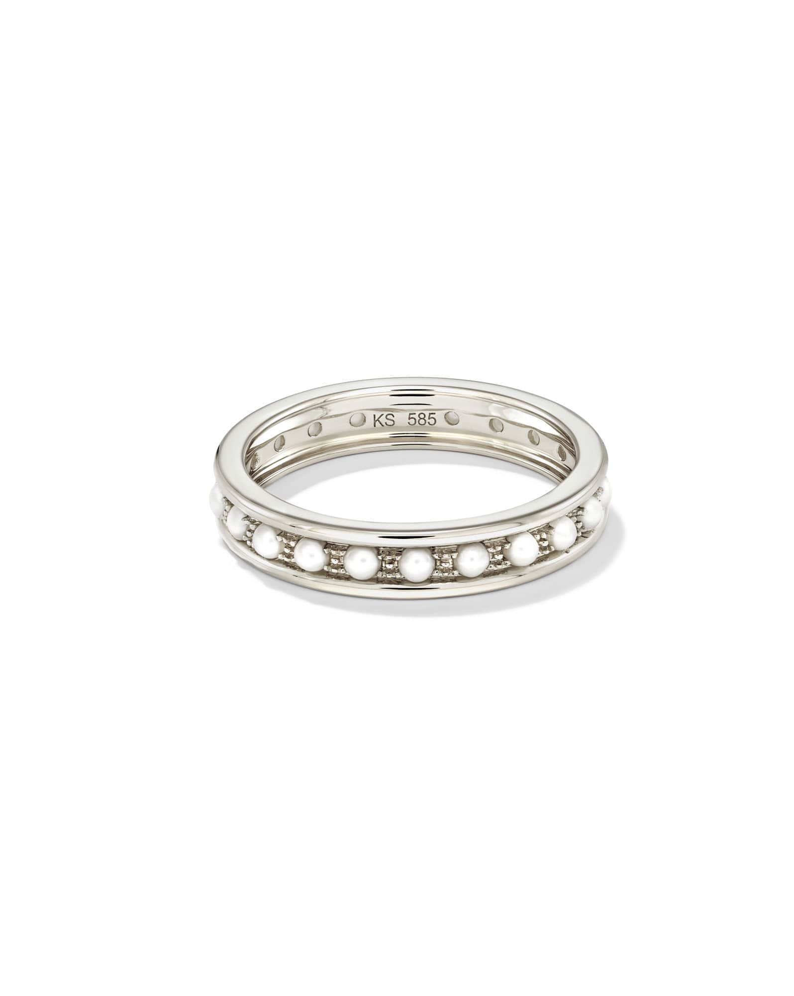 Drew 14k White Gold Band Ring in Freshwater Cultured Pearl