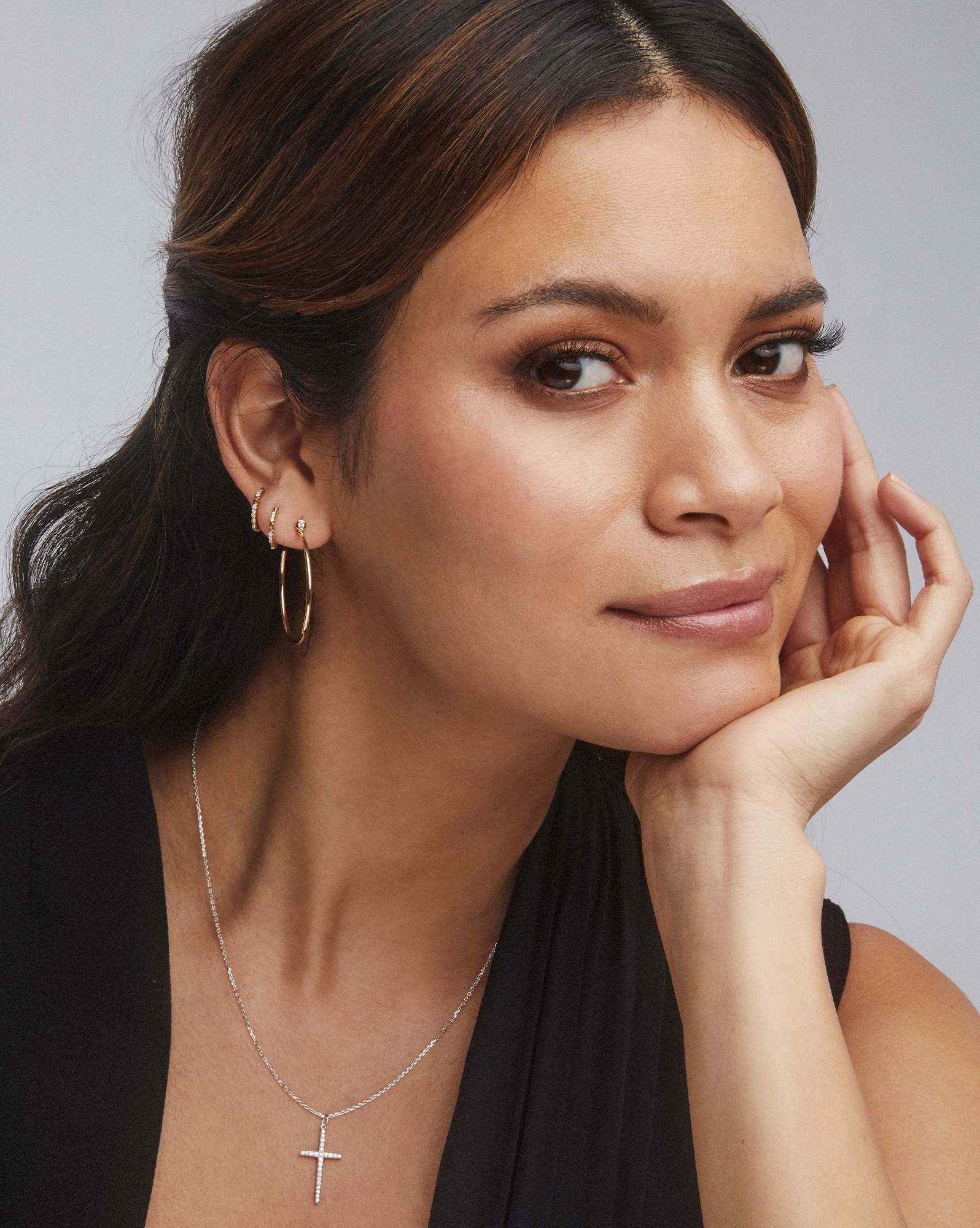 0.12 ct Jett 14k Rose Gold Huggie Earrings in White Diamond