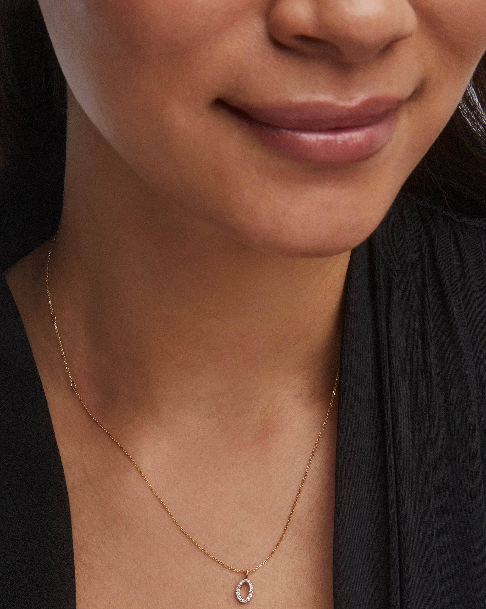 Diamond Letter O Pendant Necklace in 14k Yellow Gold