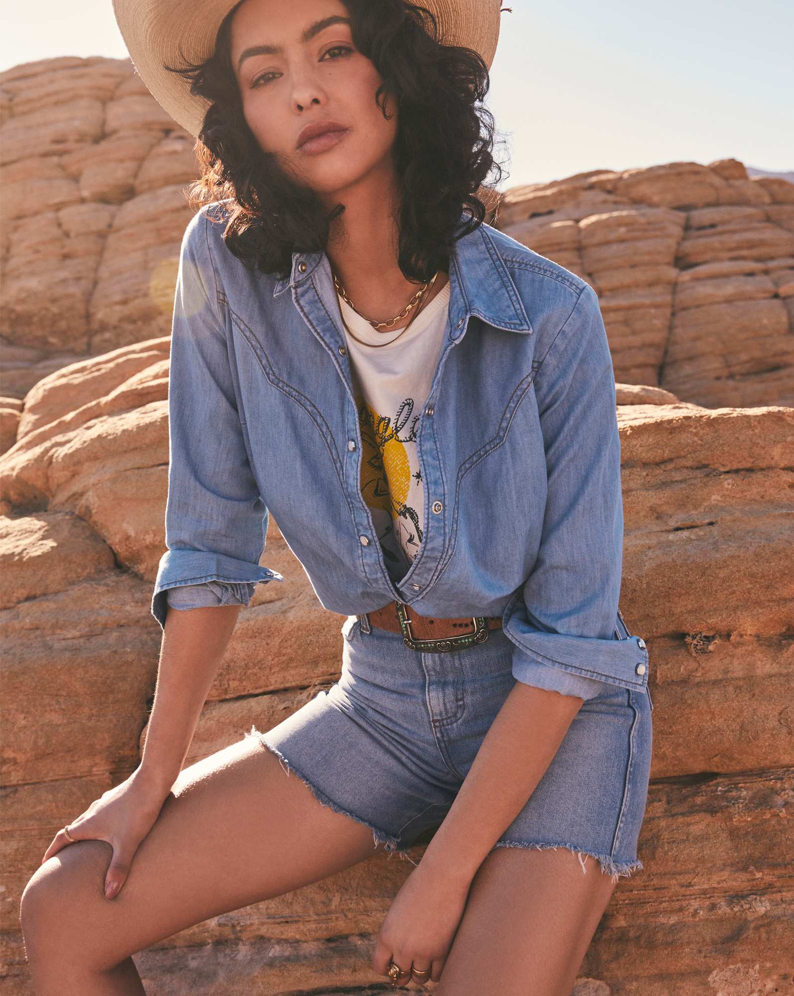 Wrangler® x Yellow Rose by Kendra Scott Denim Western Shirt