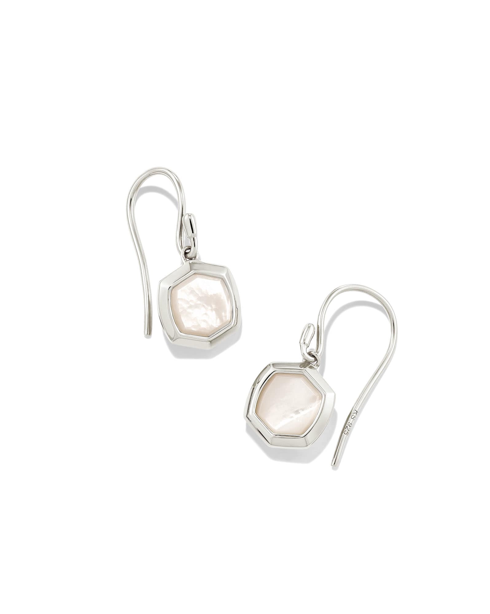 Davis Sterling Silver Small Drop Earrings in Ivory Mother-Of-Pearl