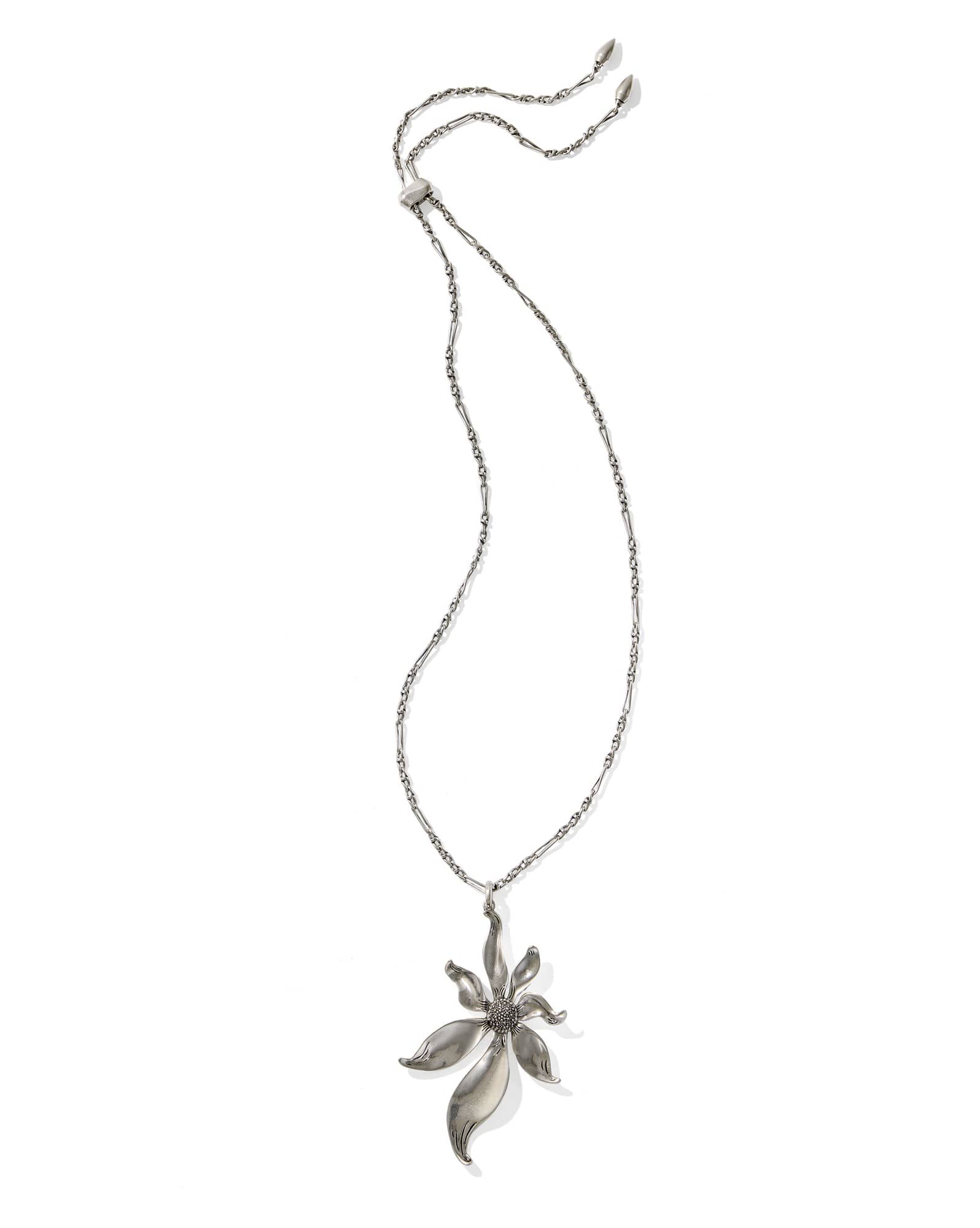 Anya Flower Vintage Silver Long Pendant Necklace