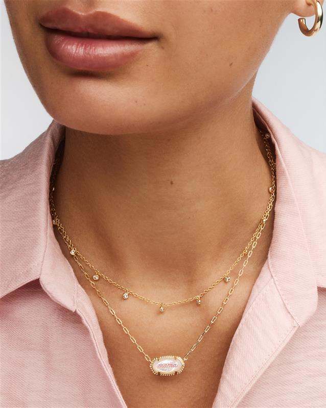 Elisa Mama Script Gold Short Pendant Necklace