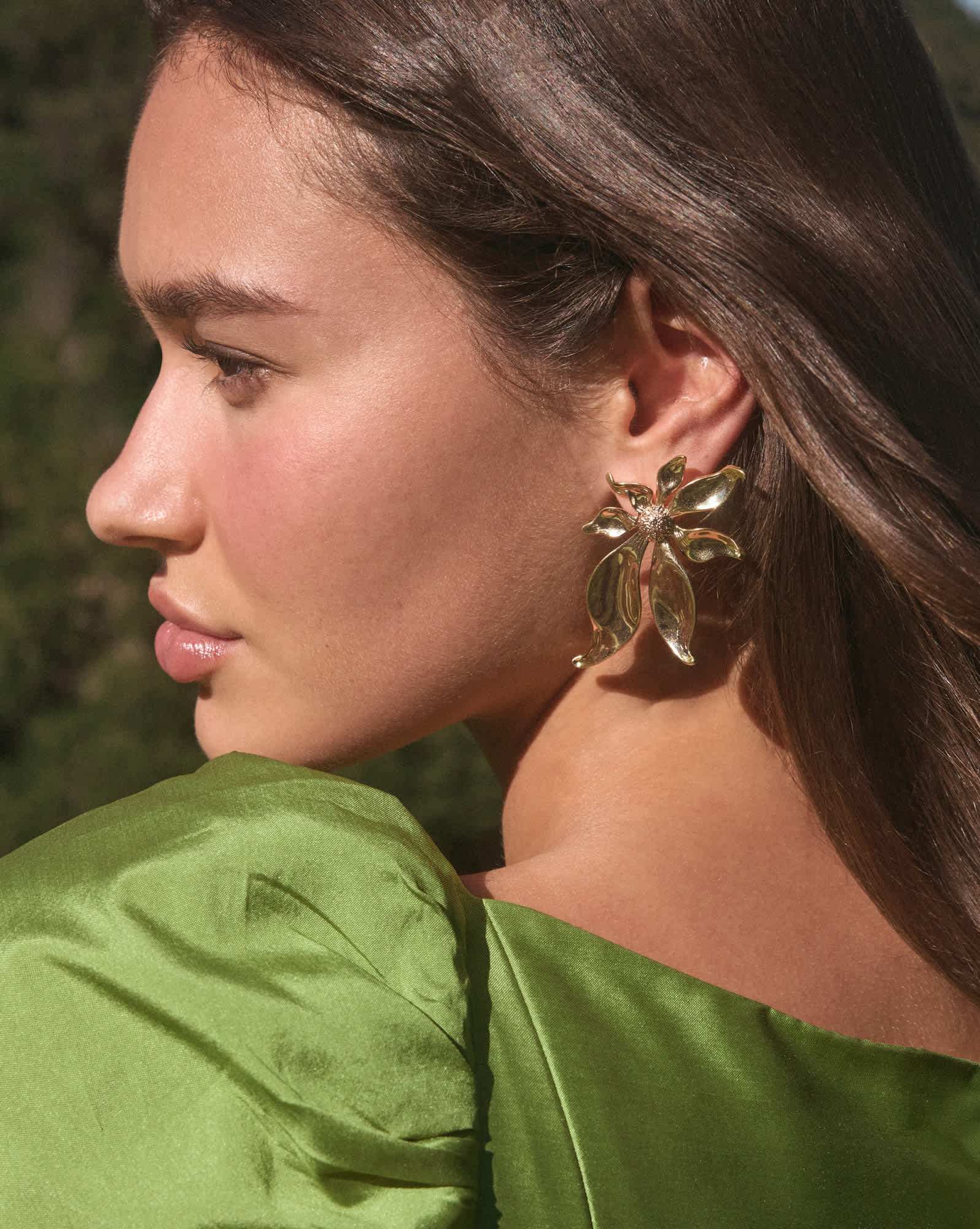 Anya Flower Vintage Gold Statement Earrings