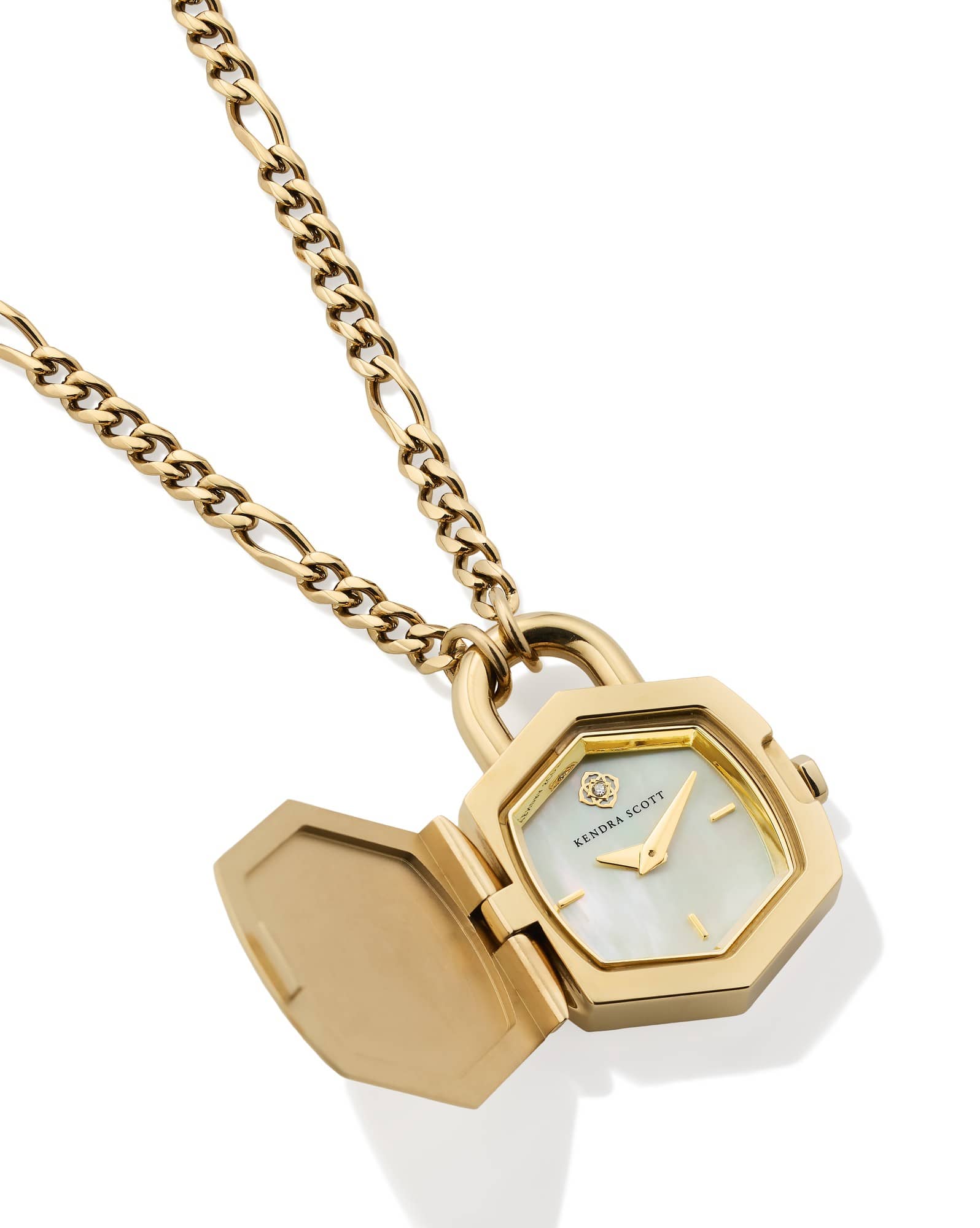 Davie Gold Diamond Locket Watch Pendant Necklace