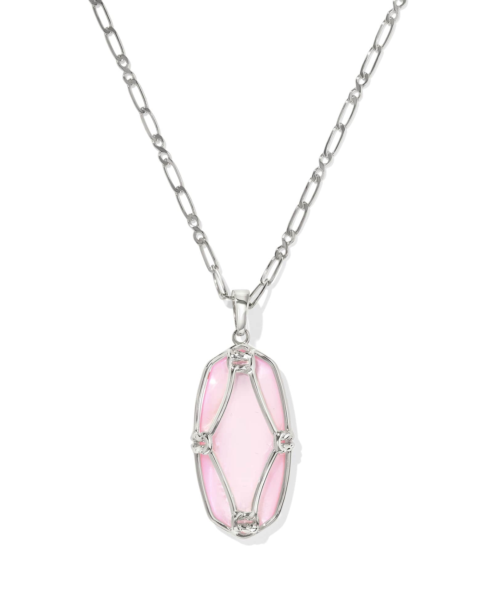 Elle Lattice Frame Silver Large Long Pendant Necklace