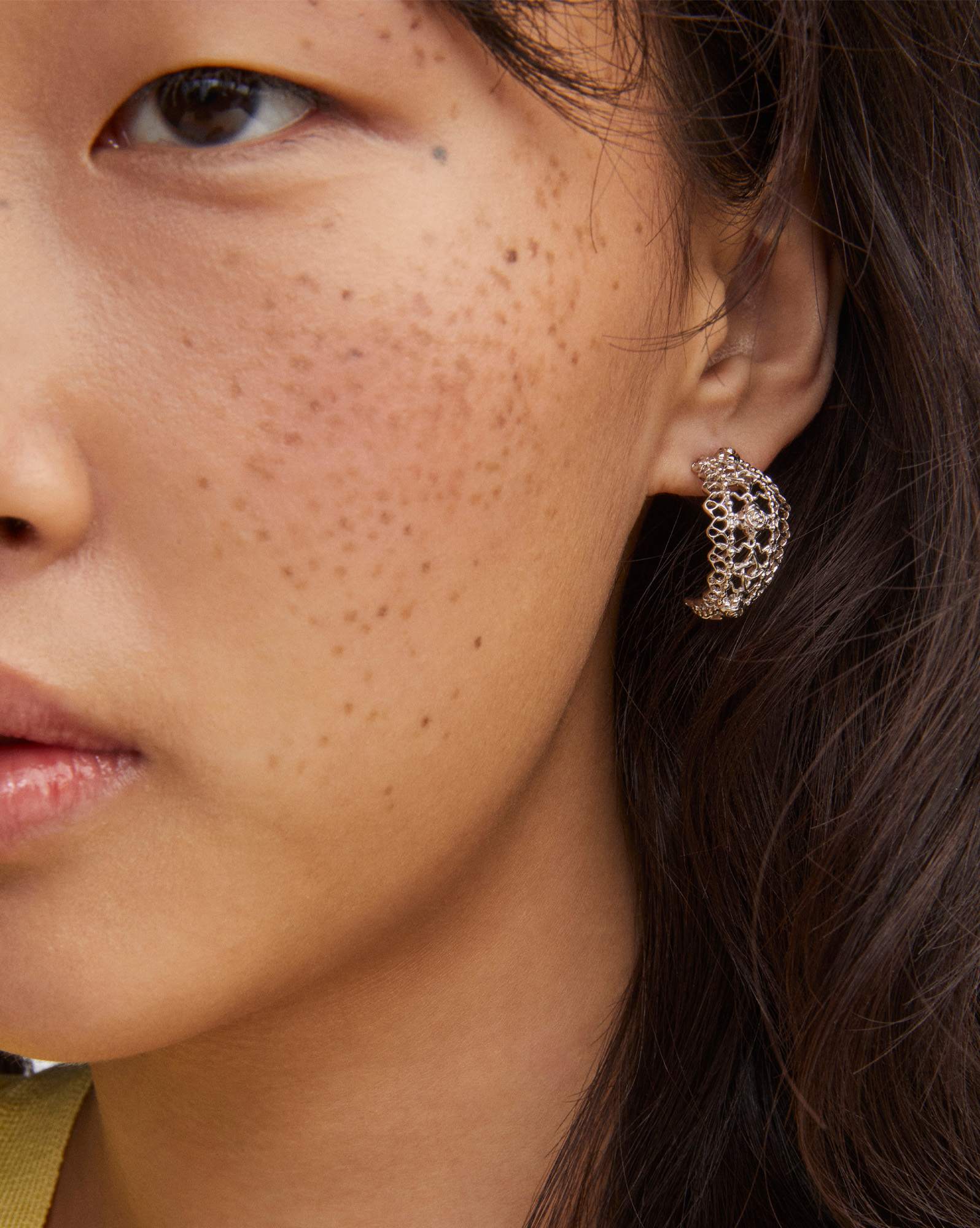 Krista Lace Silver Huggie Earrings