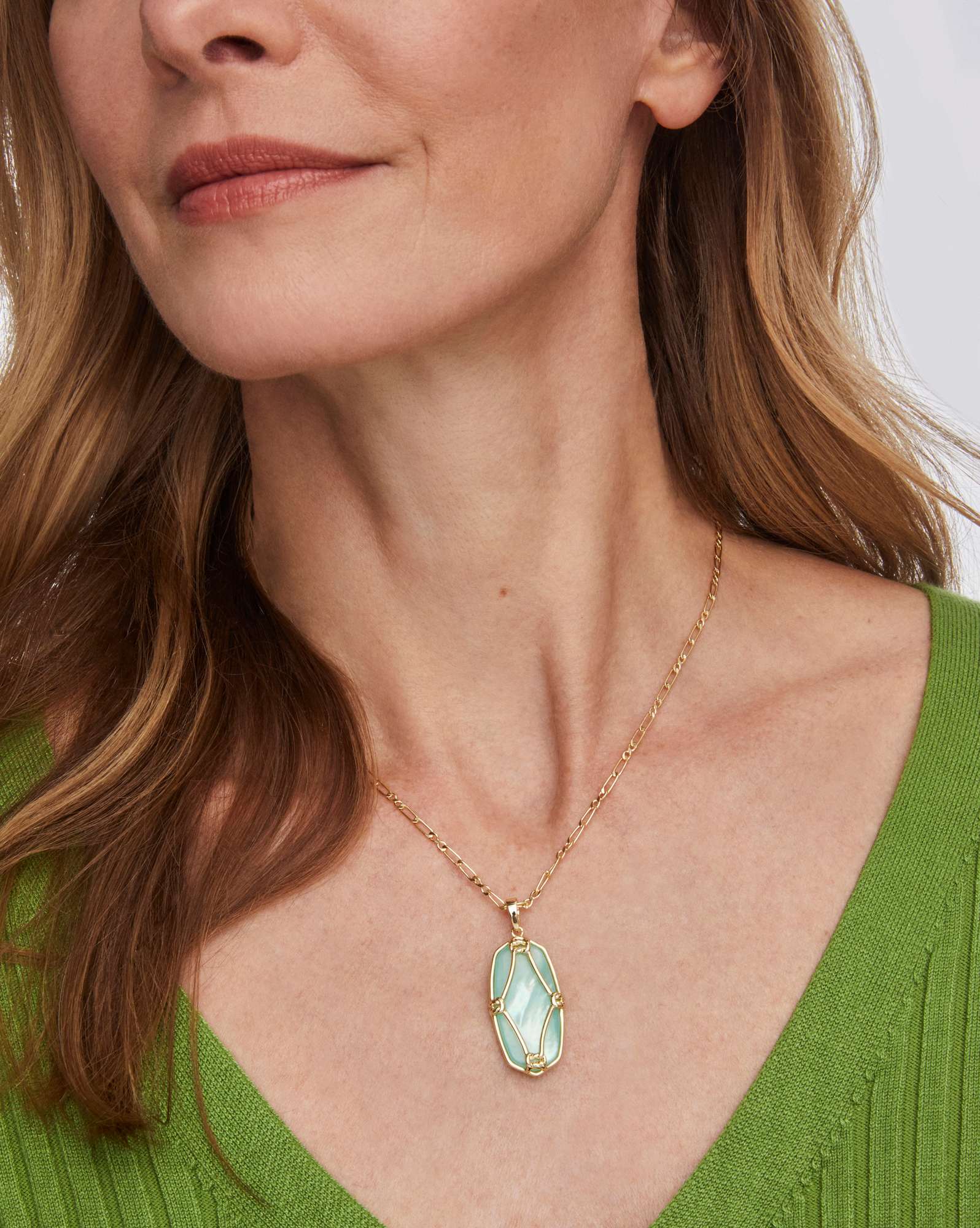 Elle Lattice Frame Gold Large Long Pendant Necklace