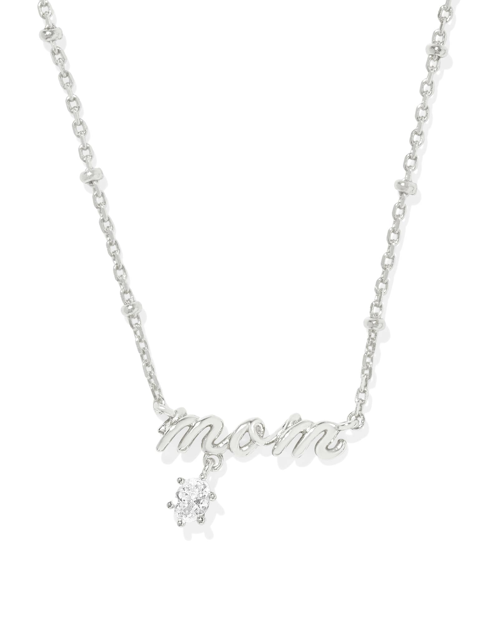 Mom Silver Crystal Short Pendant Necklace