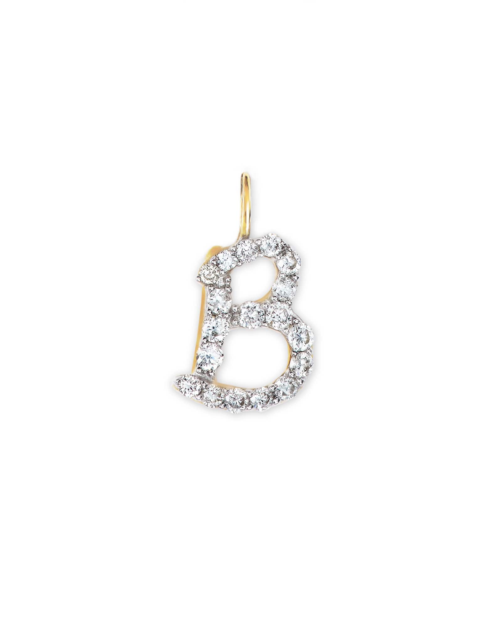 14k Yellow Gold Letter B Charm in White Diamond