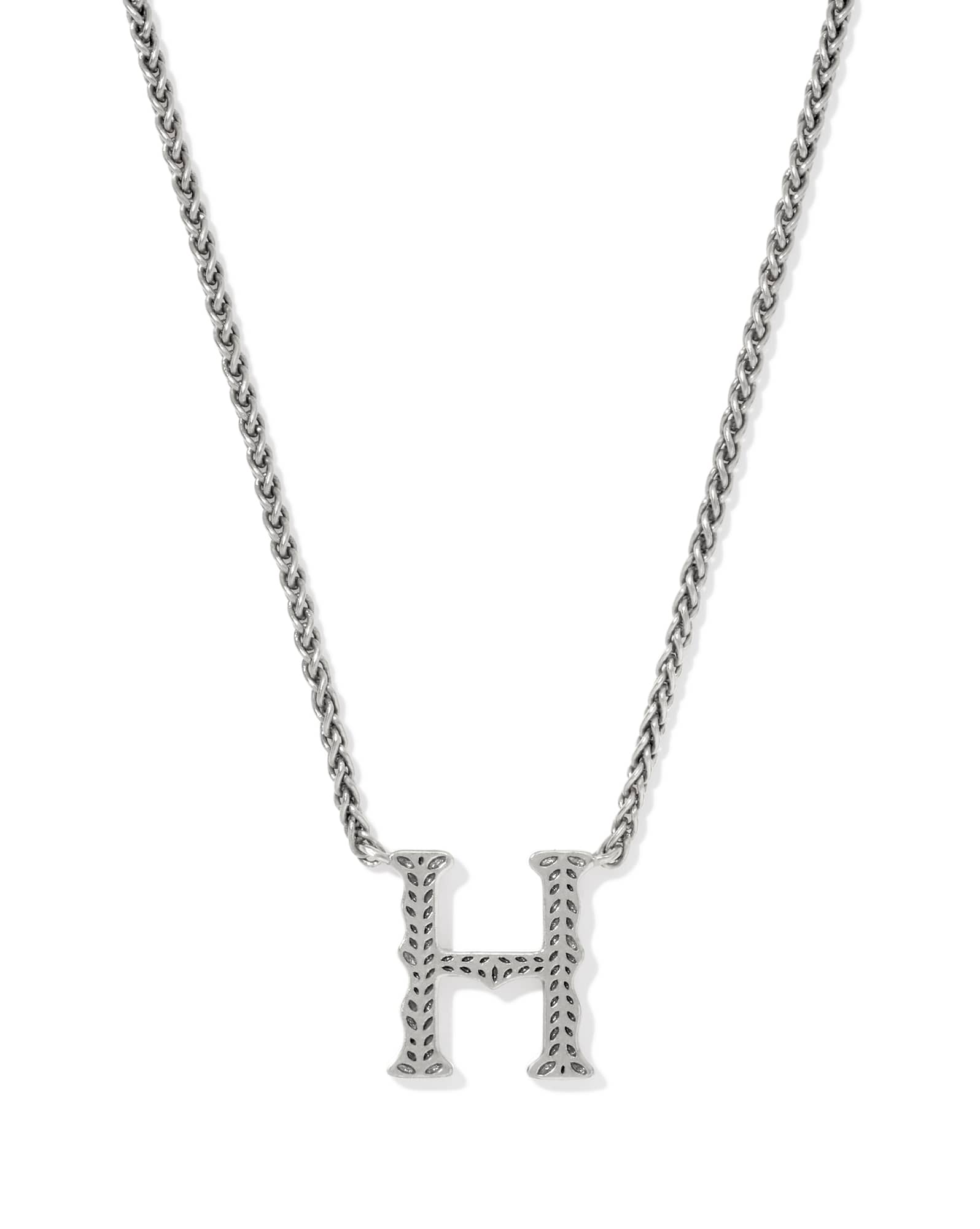 Beau Letter H Pendant Necklace in Vintage Silver