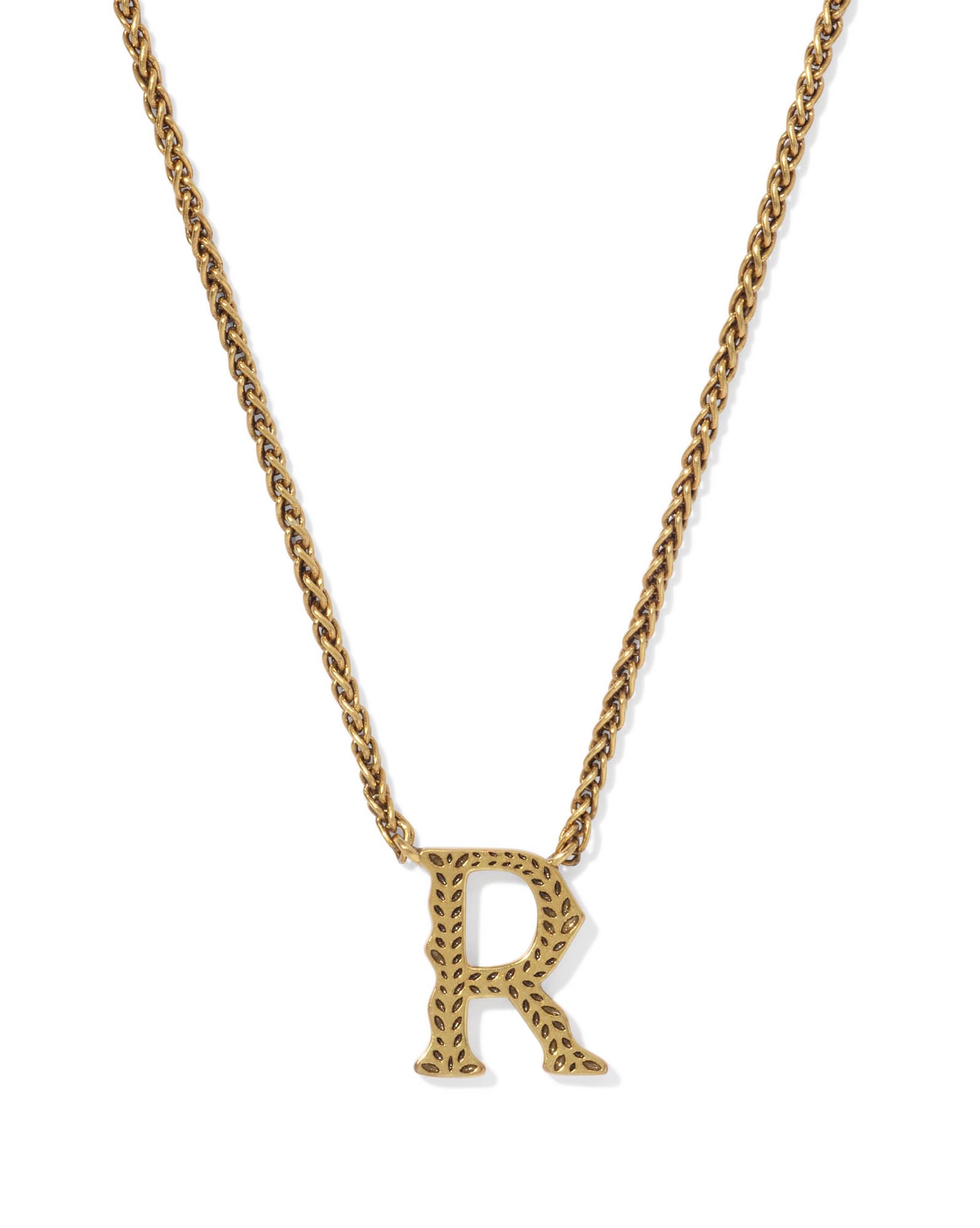 Beau Letter R Pendant Necklace in Vintage Gold