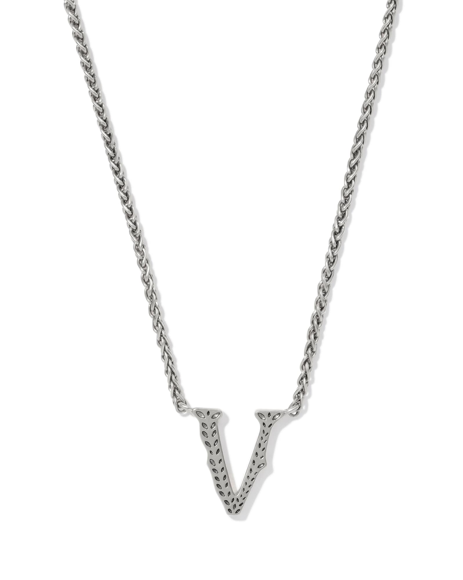 Beau Letter V Pendant Necklace in Vintage Silver
