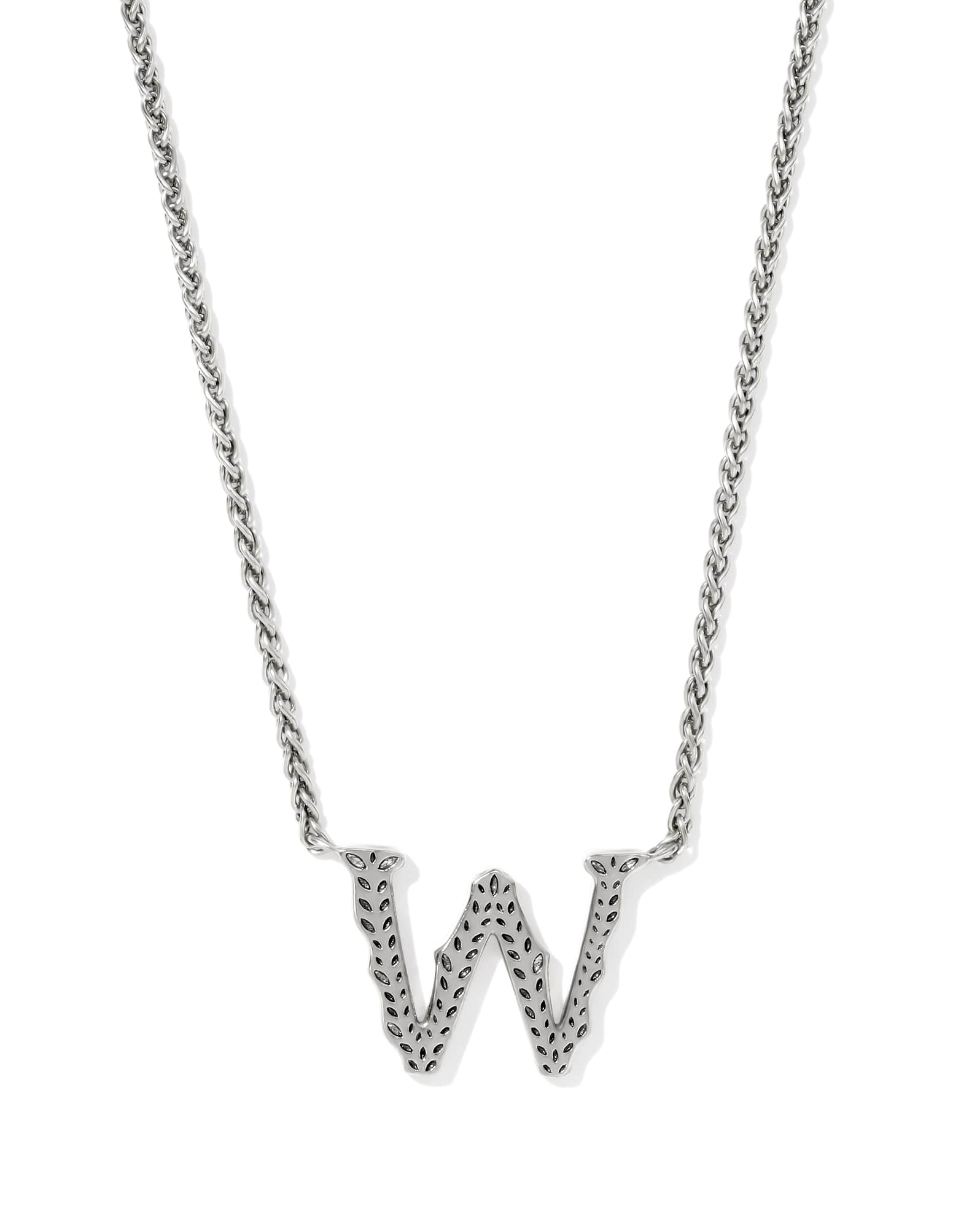 Beau Letter W Pendant Necklace in Vintage Silver