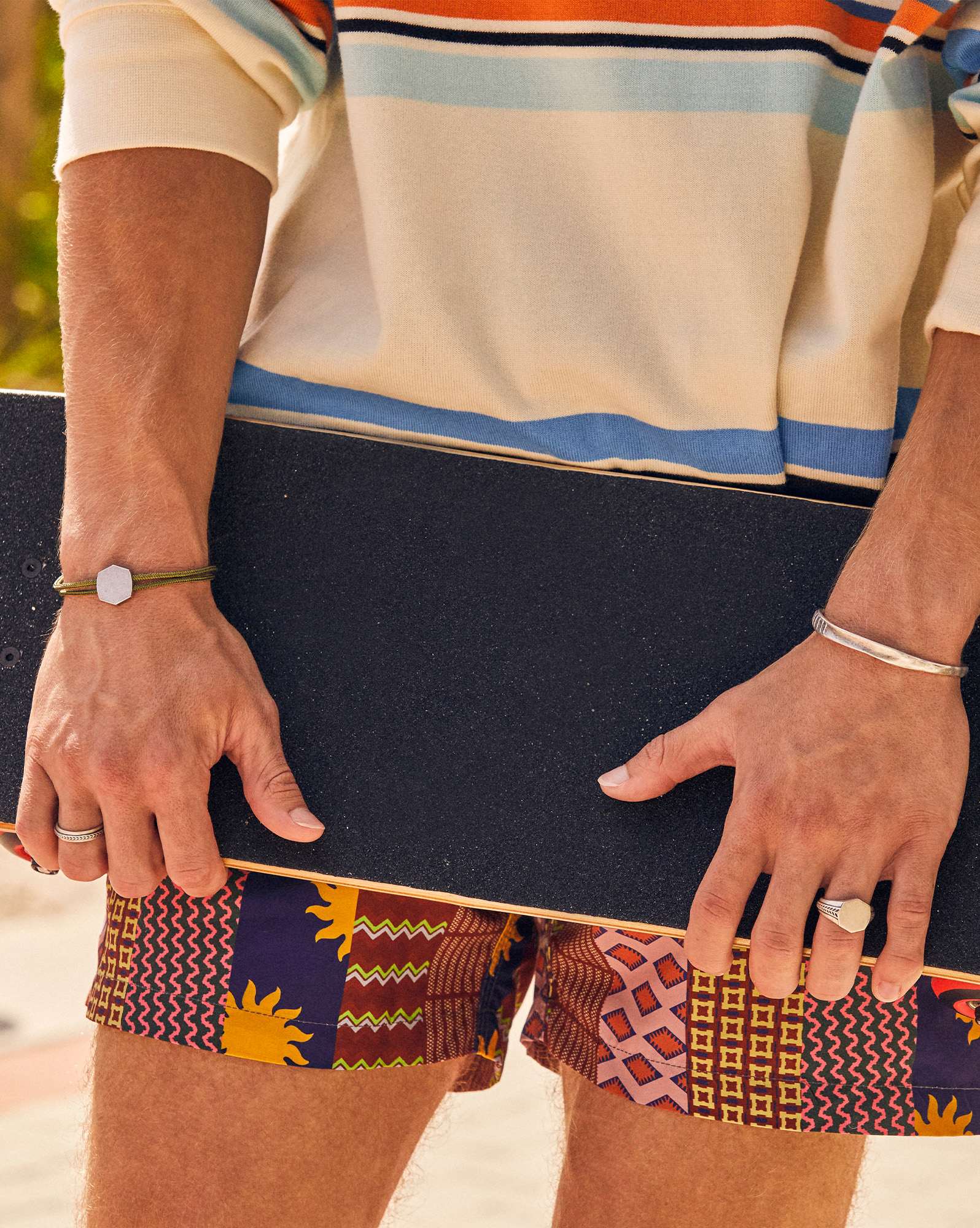 Kenneth Oxidized Sterling Silver Corded Engravable Bracelet in Olive Mix