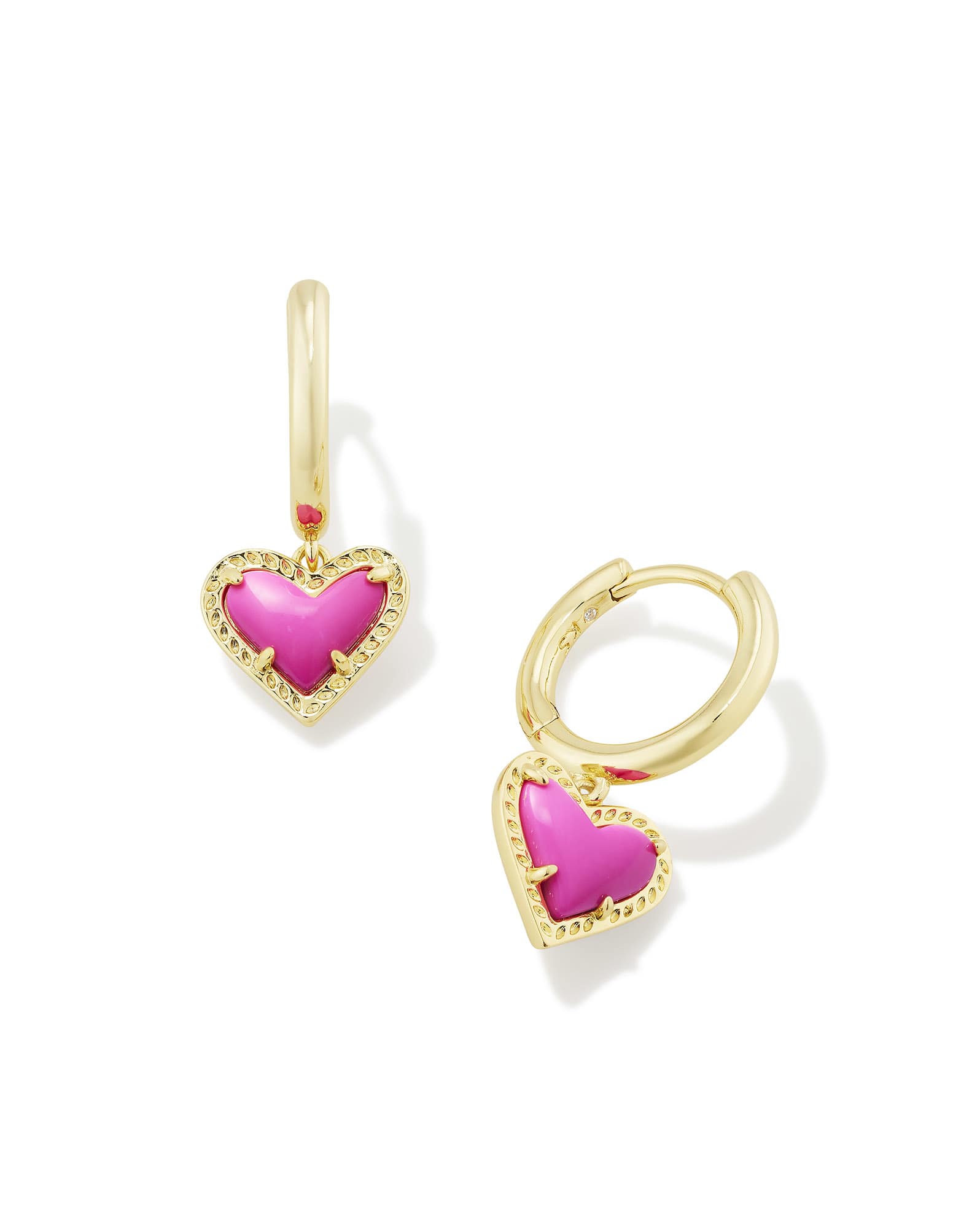 Ari Heart Gold Huggie Earrings Neon Pink Magnesite