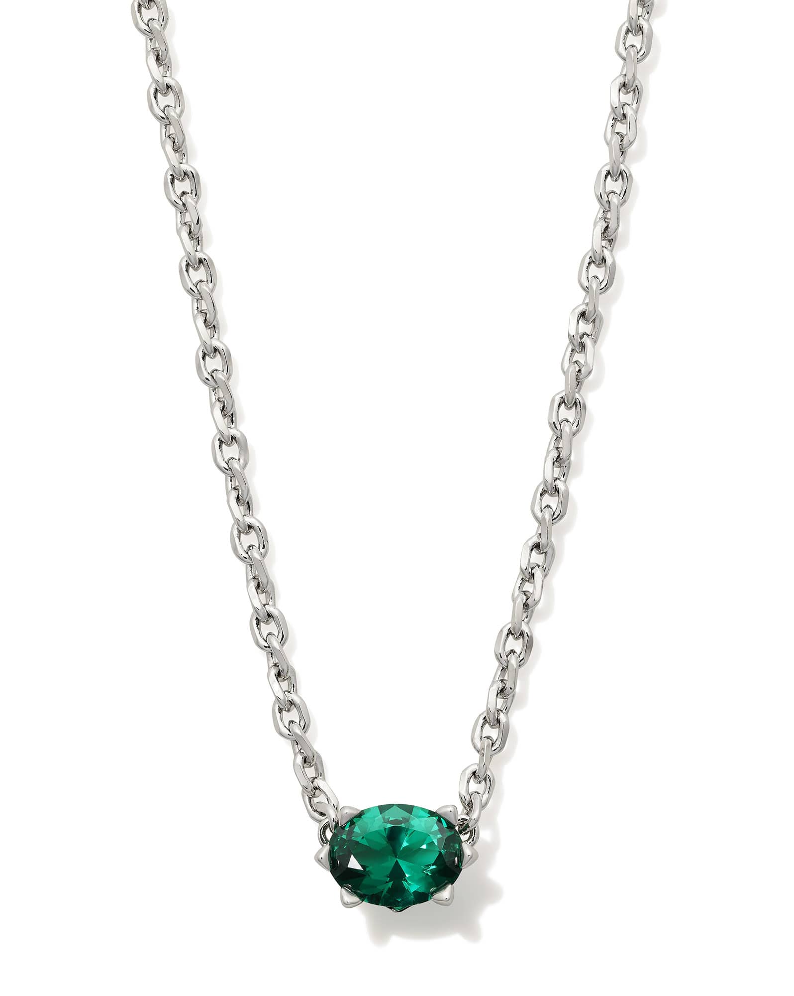 Cailin Silver Pendant Necklace in Green Crystal