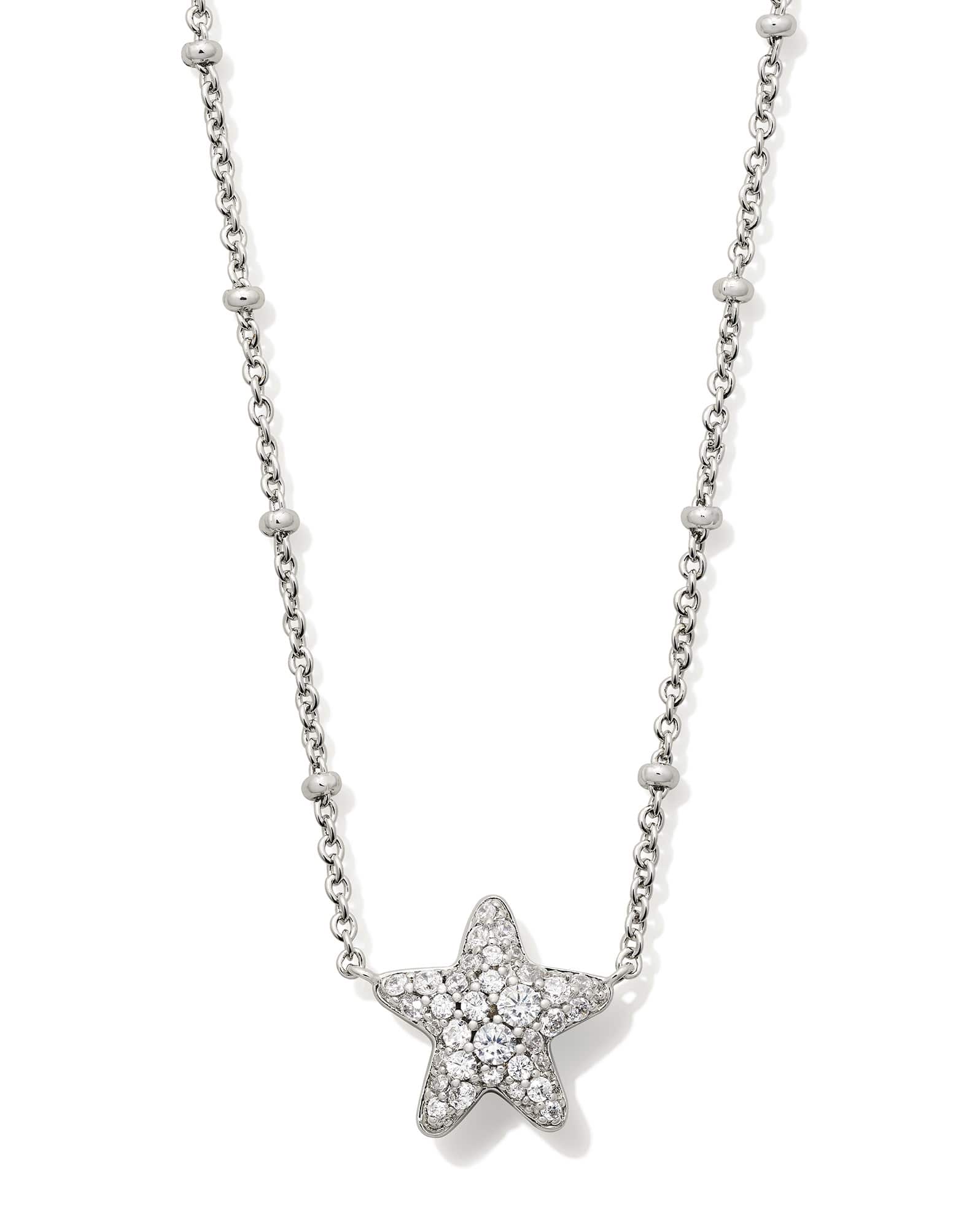 Jae Silver Star Pave Short Pendant Necklace in White CZ
