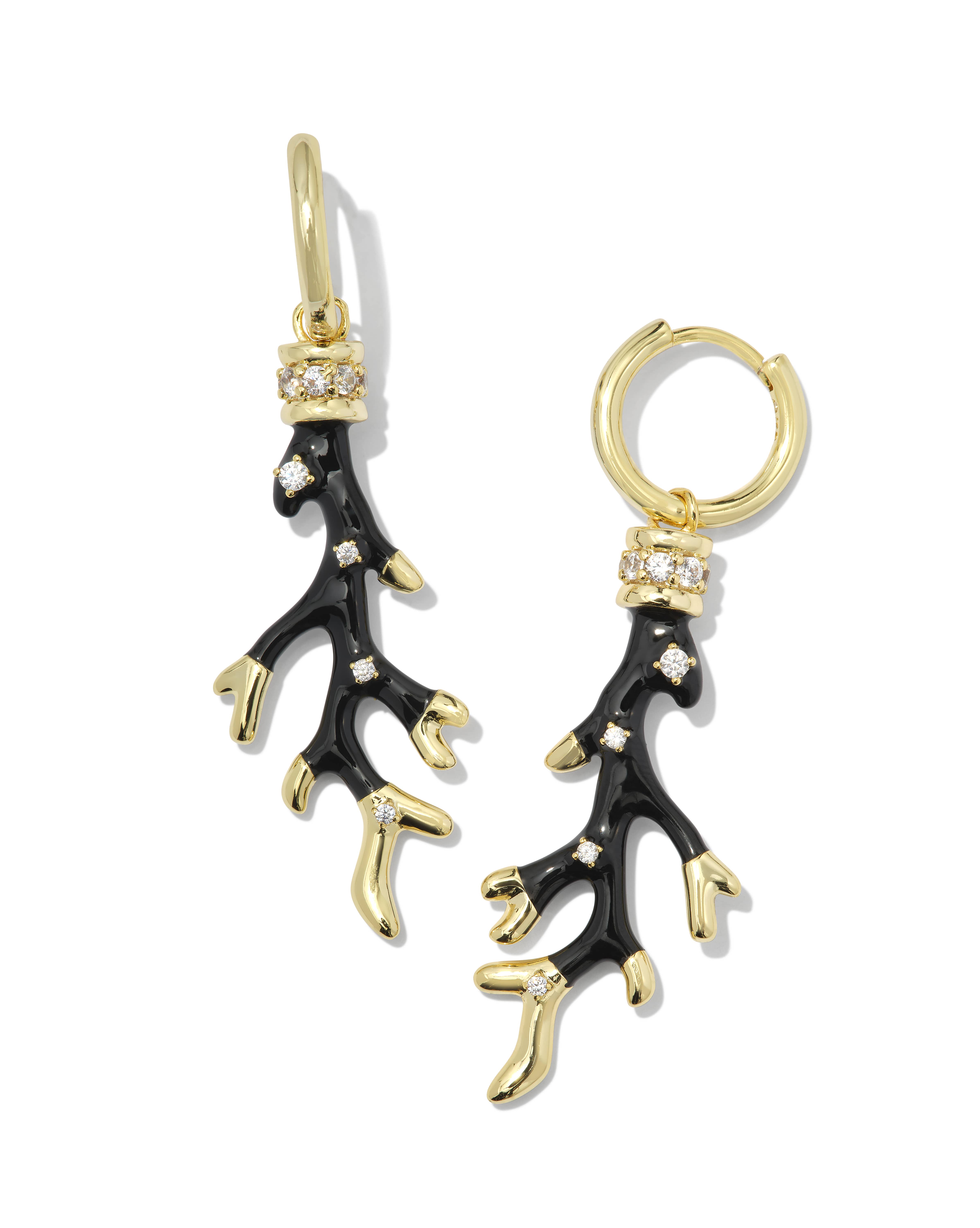 Shea Convertible Gold Huggie Earrings in Black Enamel