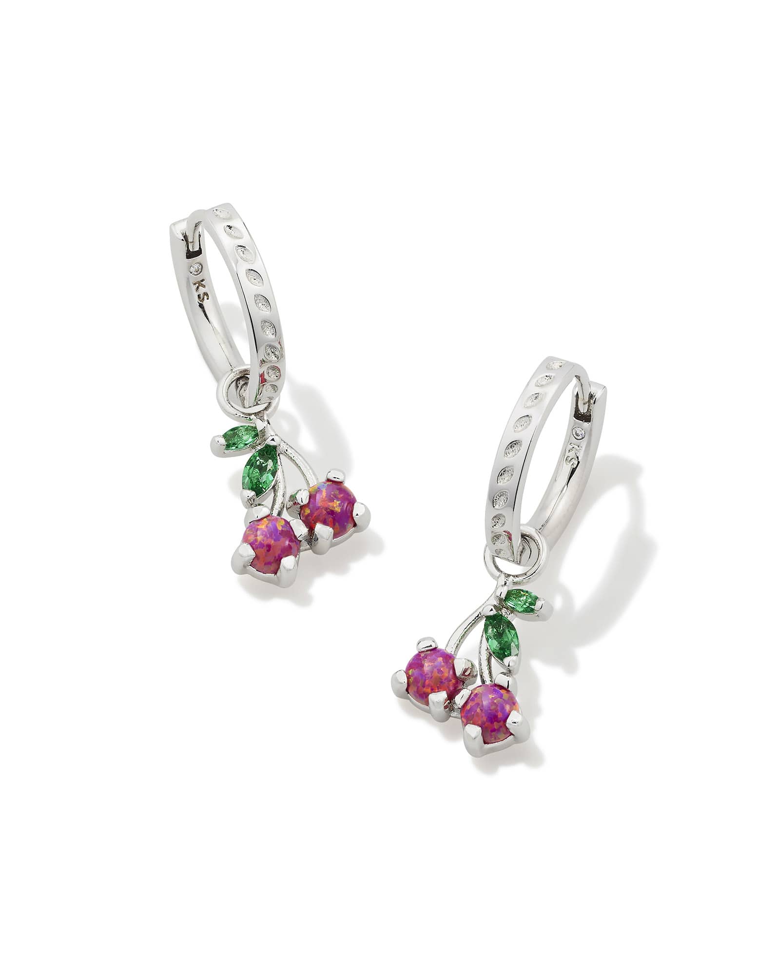 Cherry Silver Huggie Earrings in Berry Lab Grown Opal