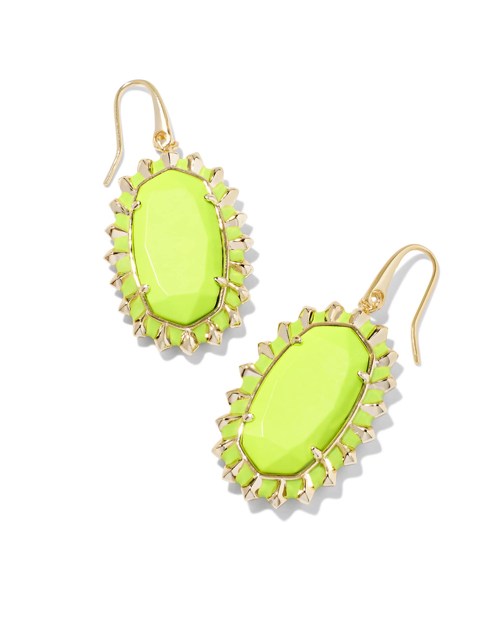 Dani Gold Color Burst Frame Drop Earrings in Chartreuse Magnesite