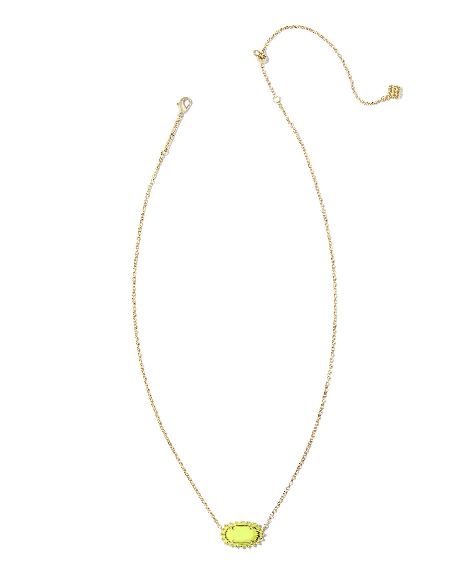 Elisa Gold Color Burst Frame Short Pendant Necklace in Chartreuse