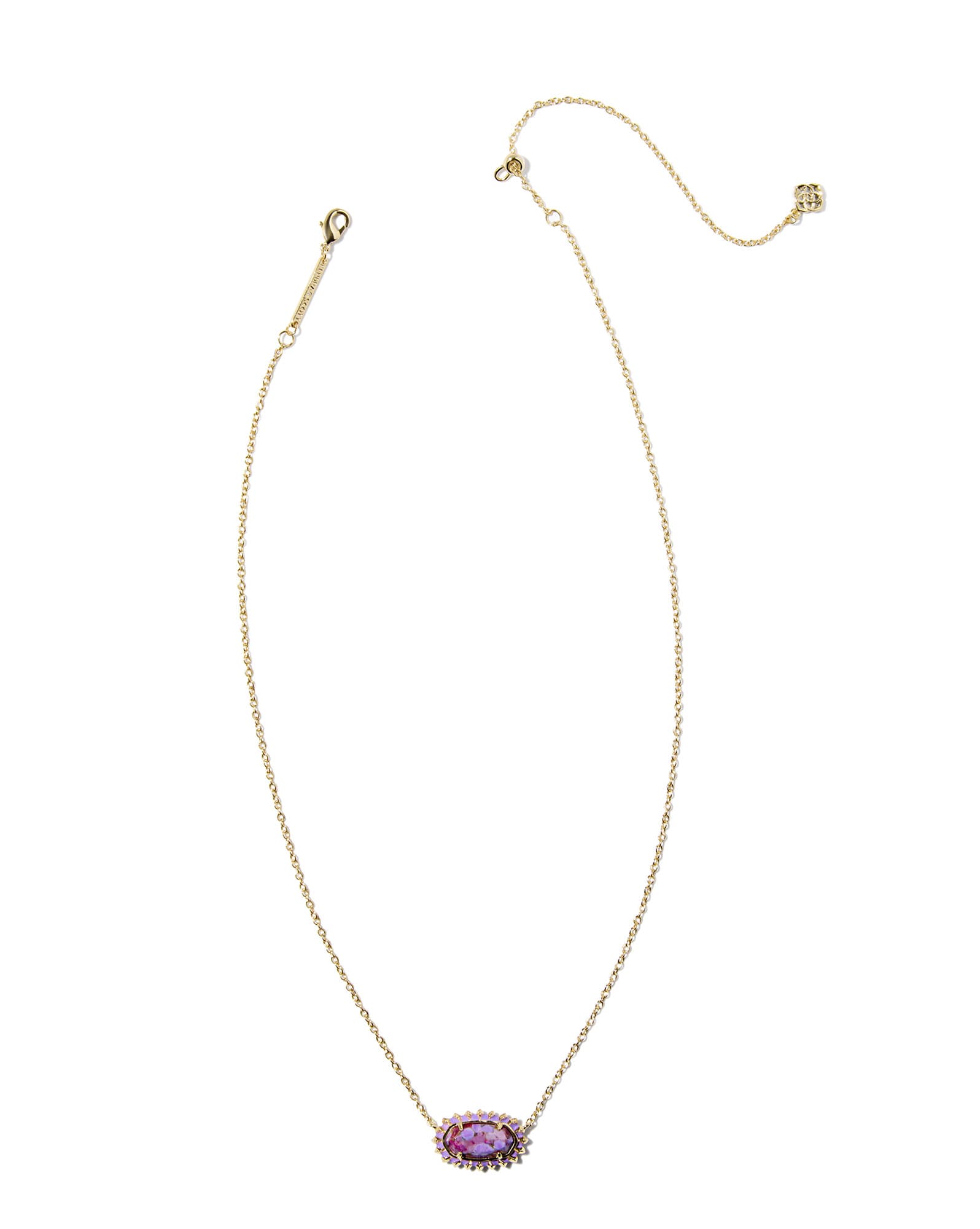 Elisa Gold Color Burst Frame Short Pendant Necklace in Bronze Veined Violet Magnesite