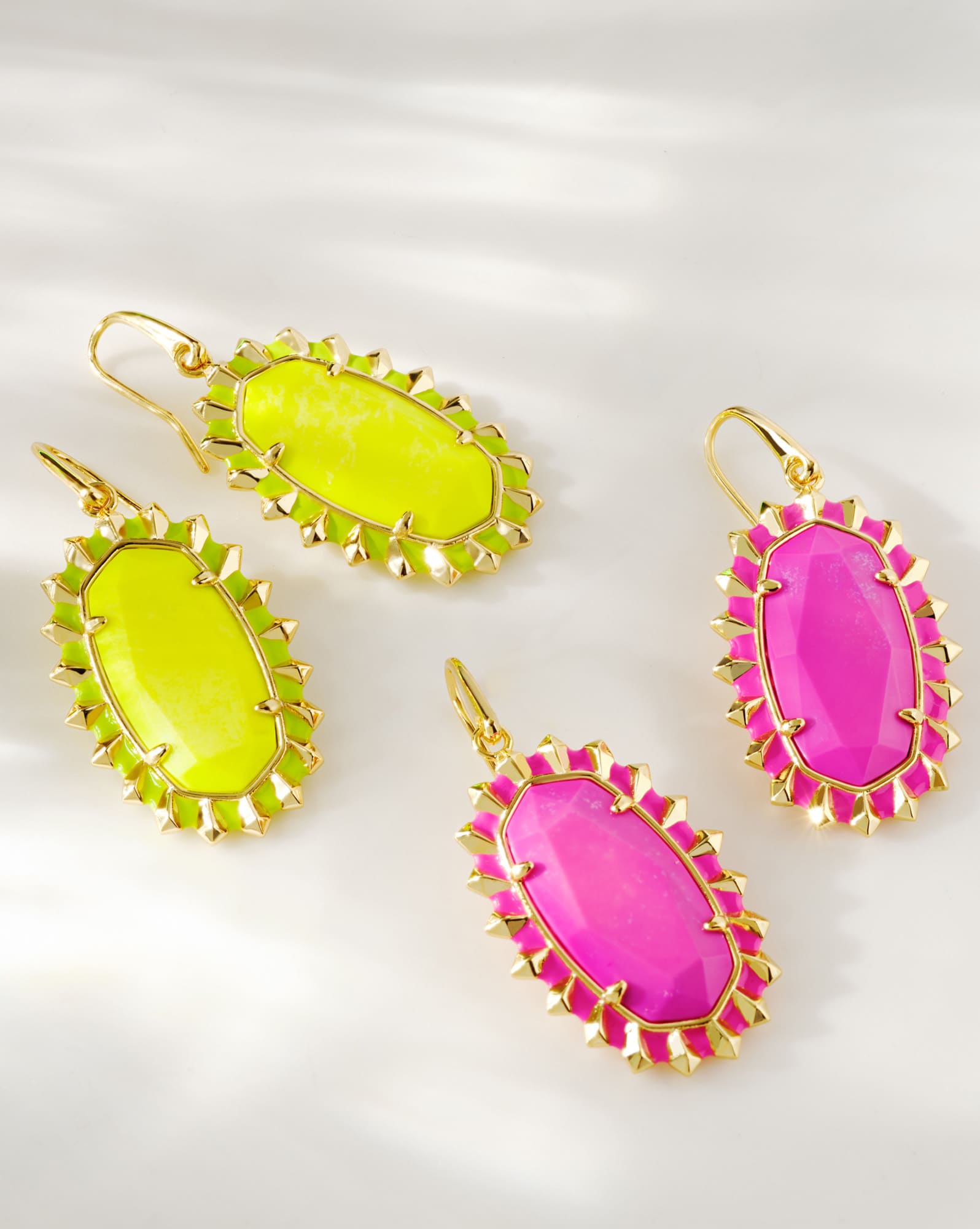 Dani Gold Color Burst Frame Drop Earrings in Chartreuse Magnesite