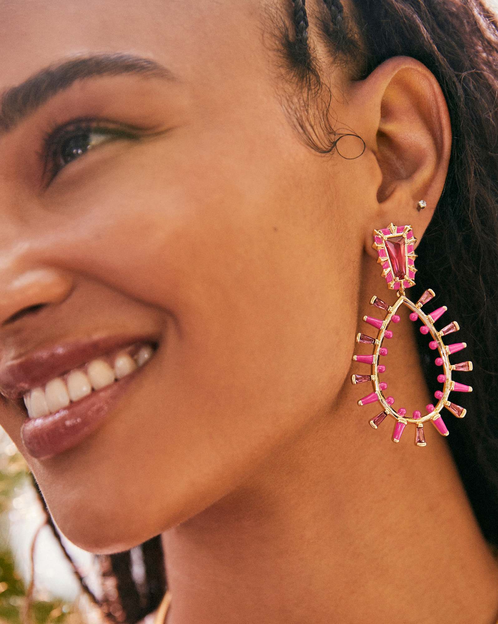 Kelsey Gold Statement Earrings in Pink Mix