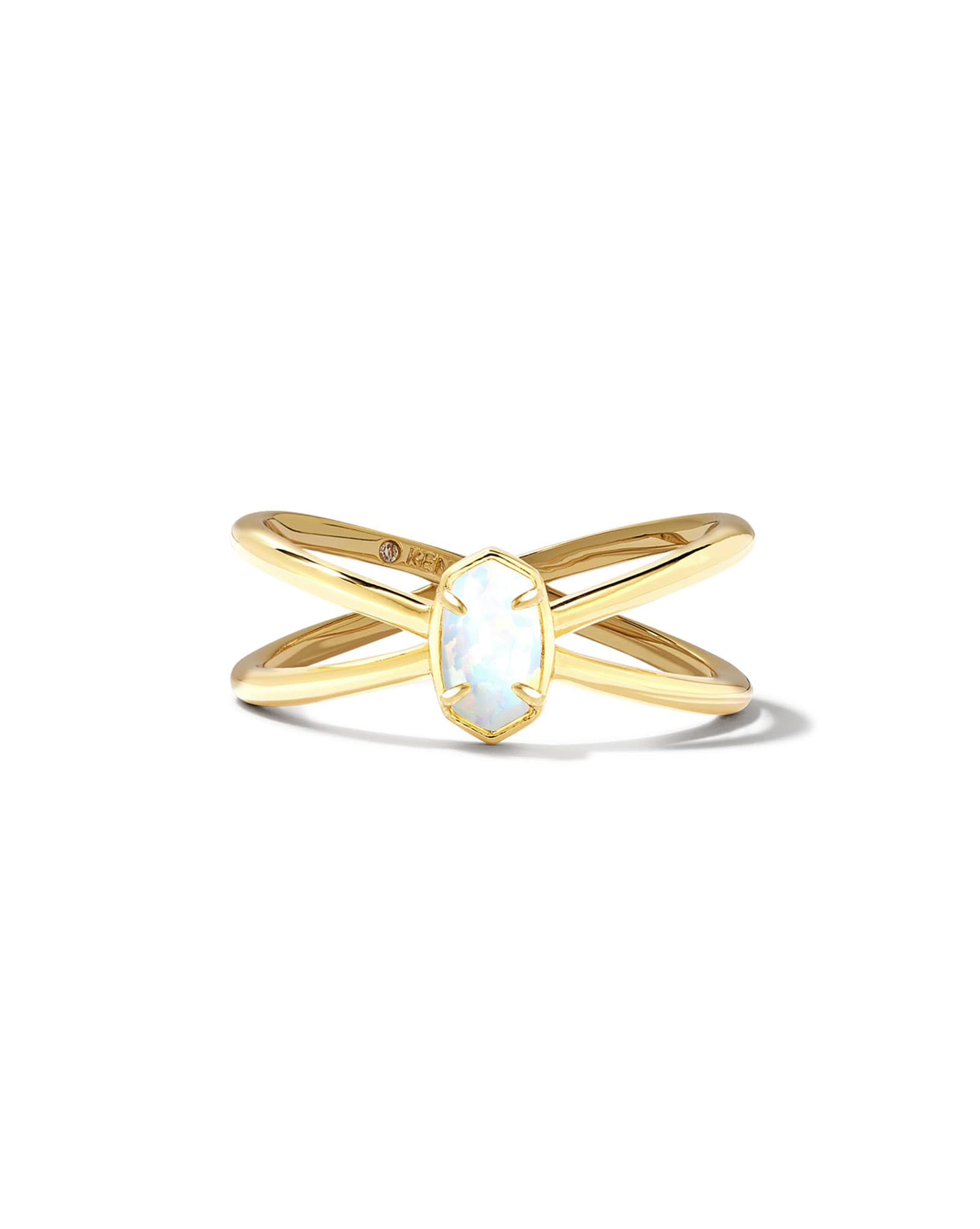 Emilie Gold Double Band Ring in White Lab Grown Opal