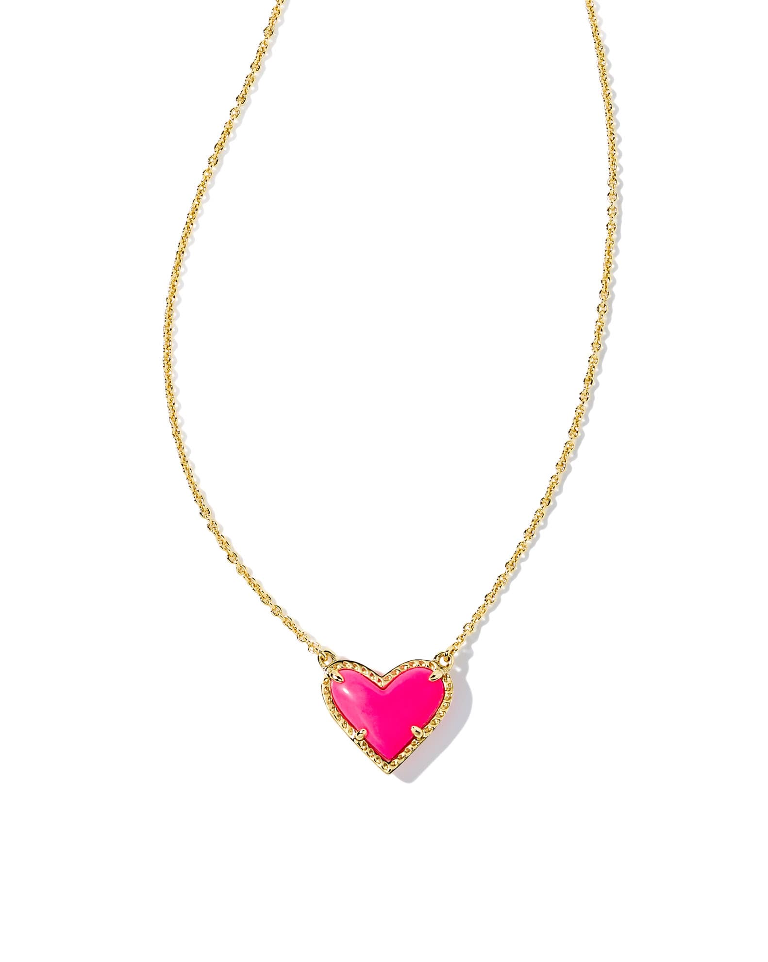 Ari Heart Gold Pendant Necklace in Neon Pink Magnesite