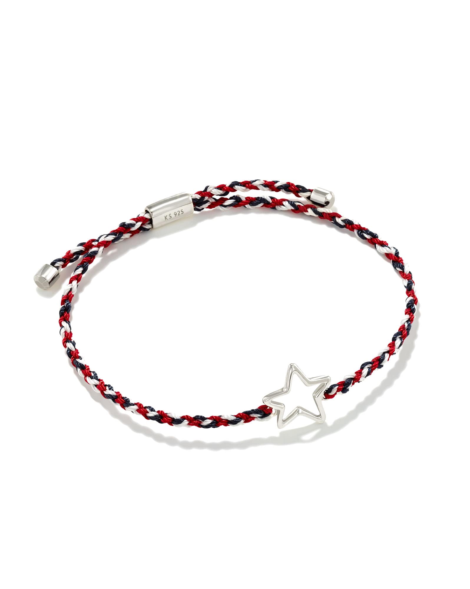 Open Star Sterling Silver Corded Bracelet in Red, White, Blue Mix