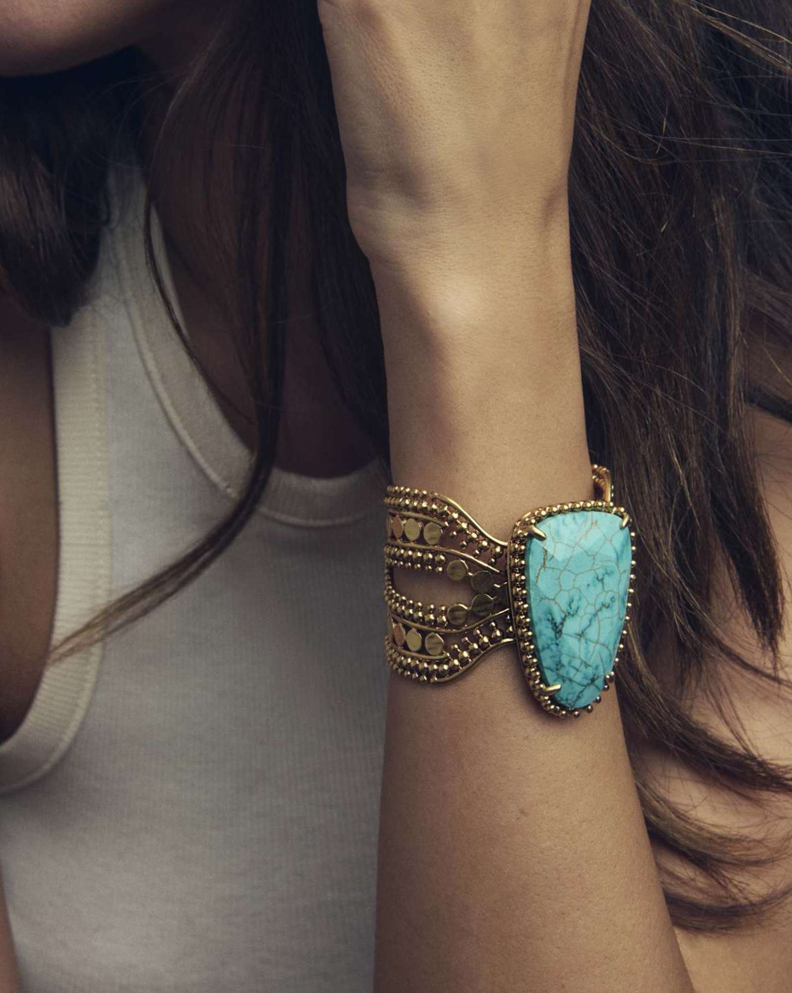 Abena Vintage Gold Statement Bracelet in Variegated Turquoise Magnesite