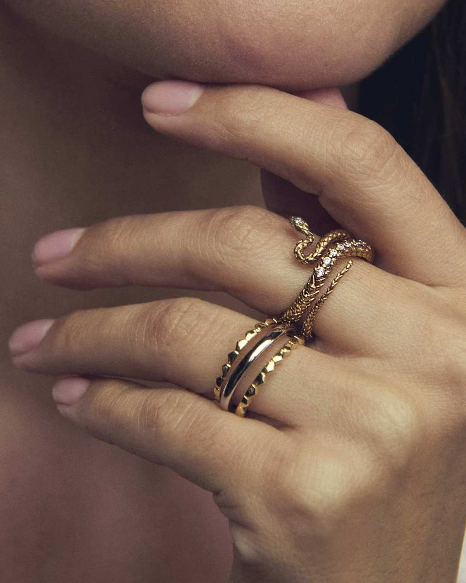 Quinn Triple Band Ring in Mixed Metal