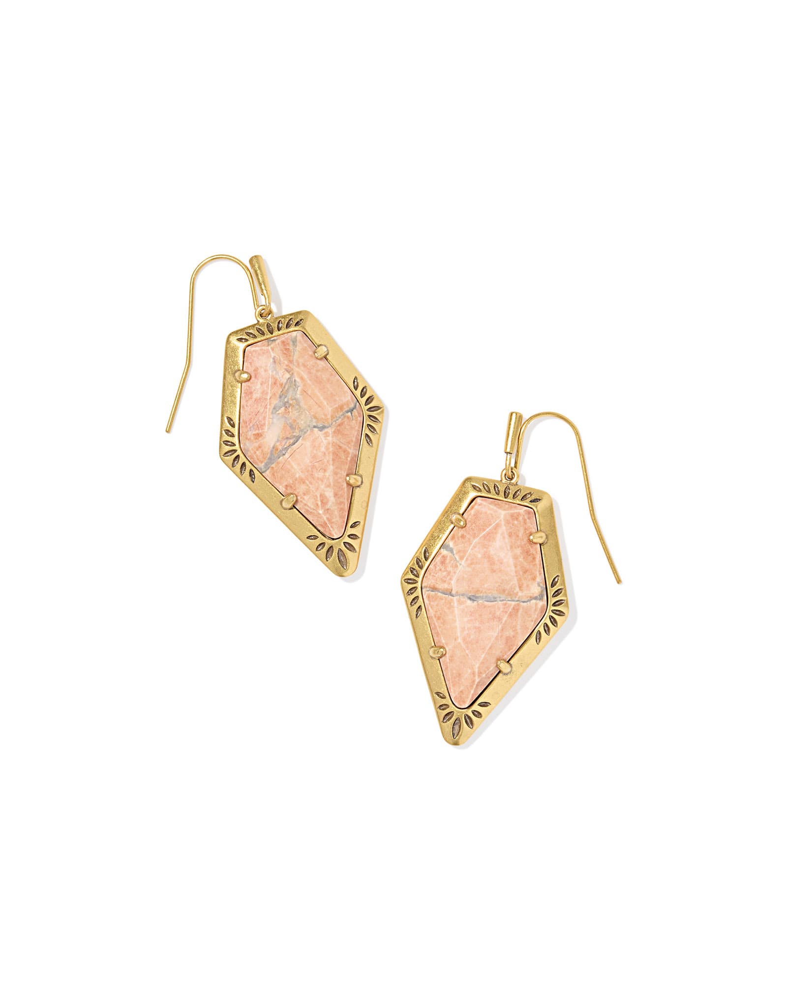 Tessa Vintage Gold Etch Frame Drop Earrings