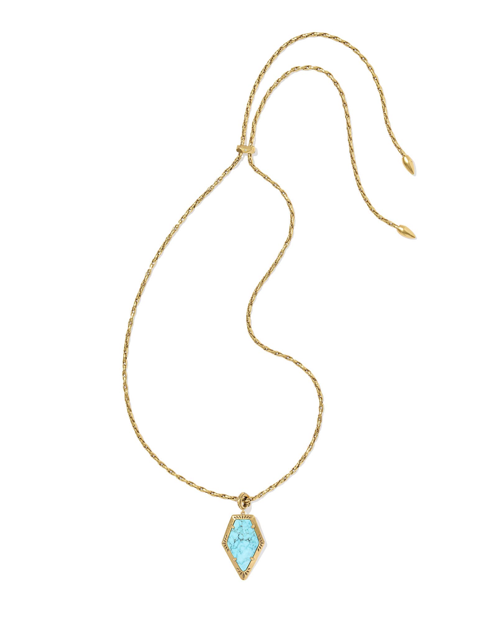 Tessa Vintage Gold Etch Frame Large Long Pendant Necklace