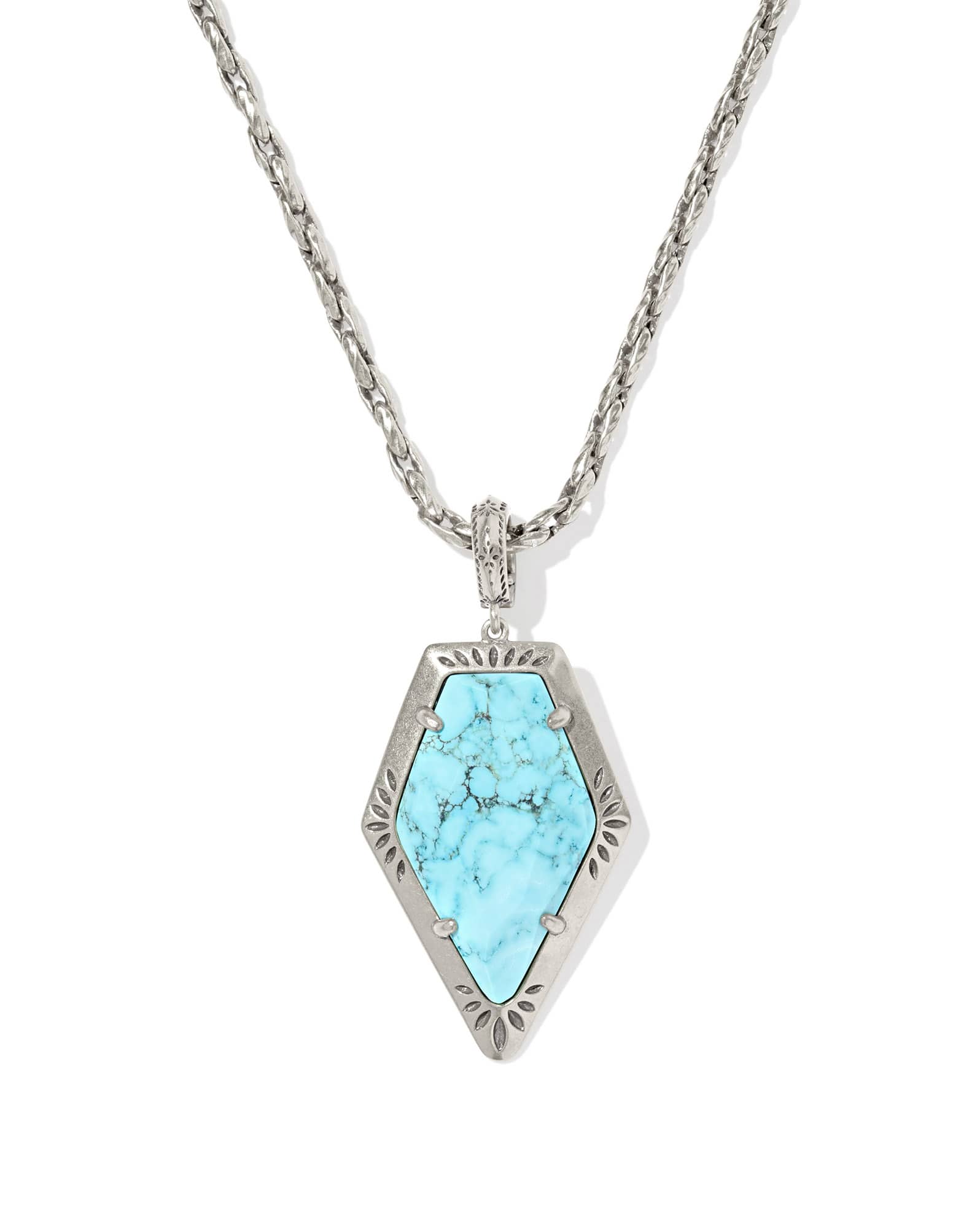 Tessa Vintage Silver Etch Frame Large Long Pendant Necklace