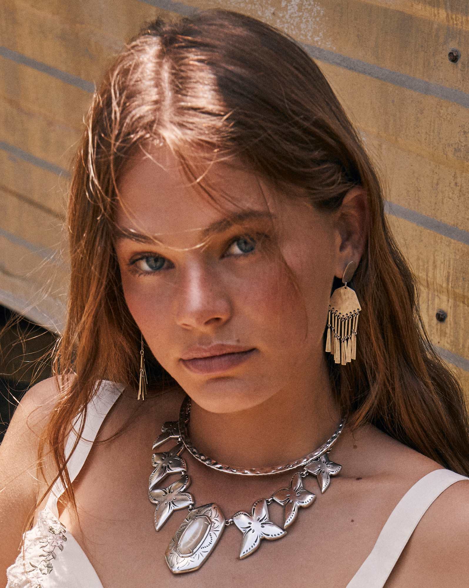 Keziah Vintage Silver Statement Necklace in Natural Mother-of-Pearl