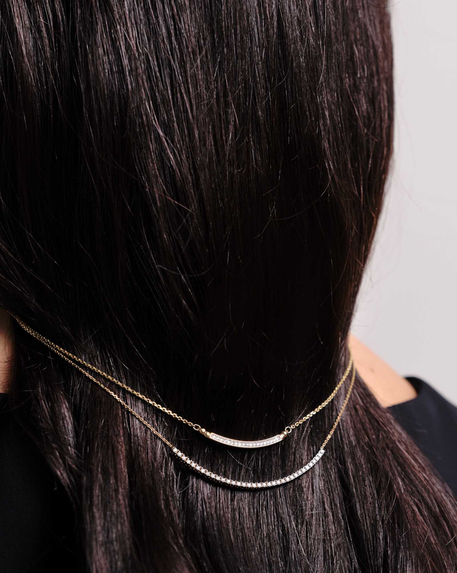 0.54 ct Tennis 14k Yellow Gold Bar Necklace in White Diamond