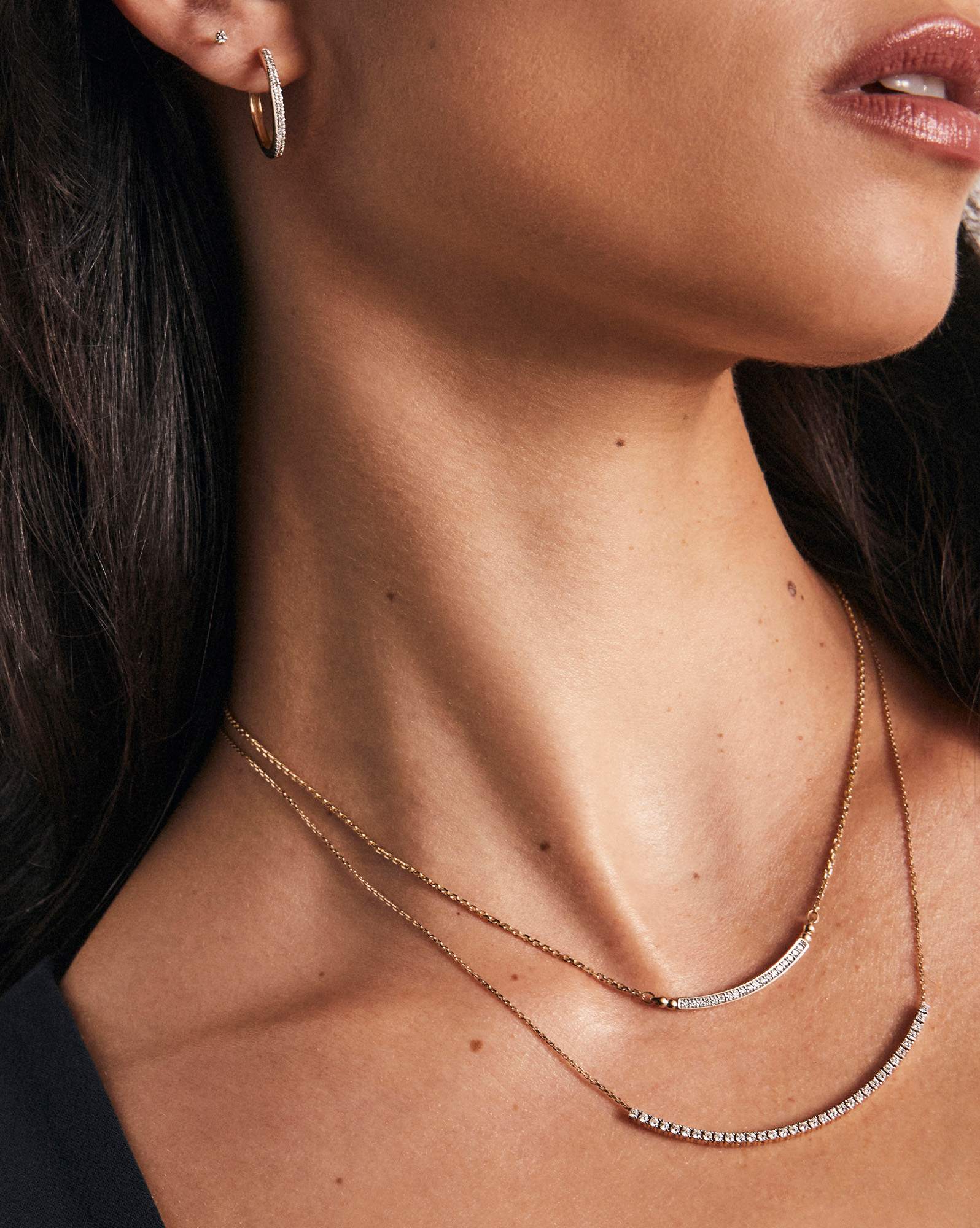 0.54 ct Tennis 14k Yellow Gold Bar Necklace in White Diamond