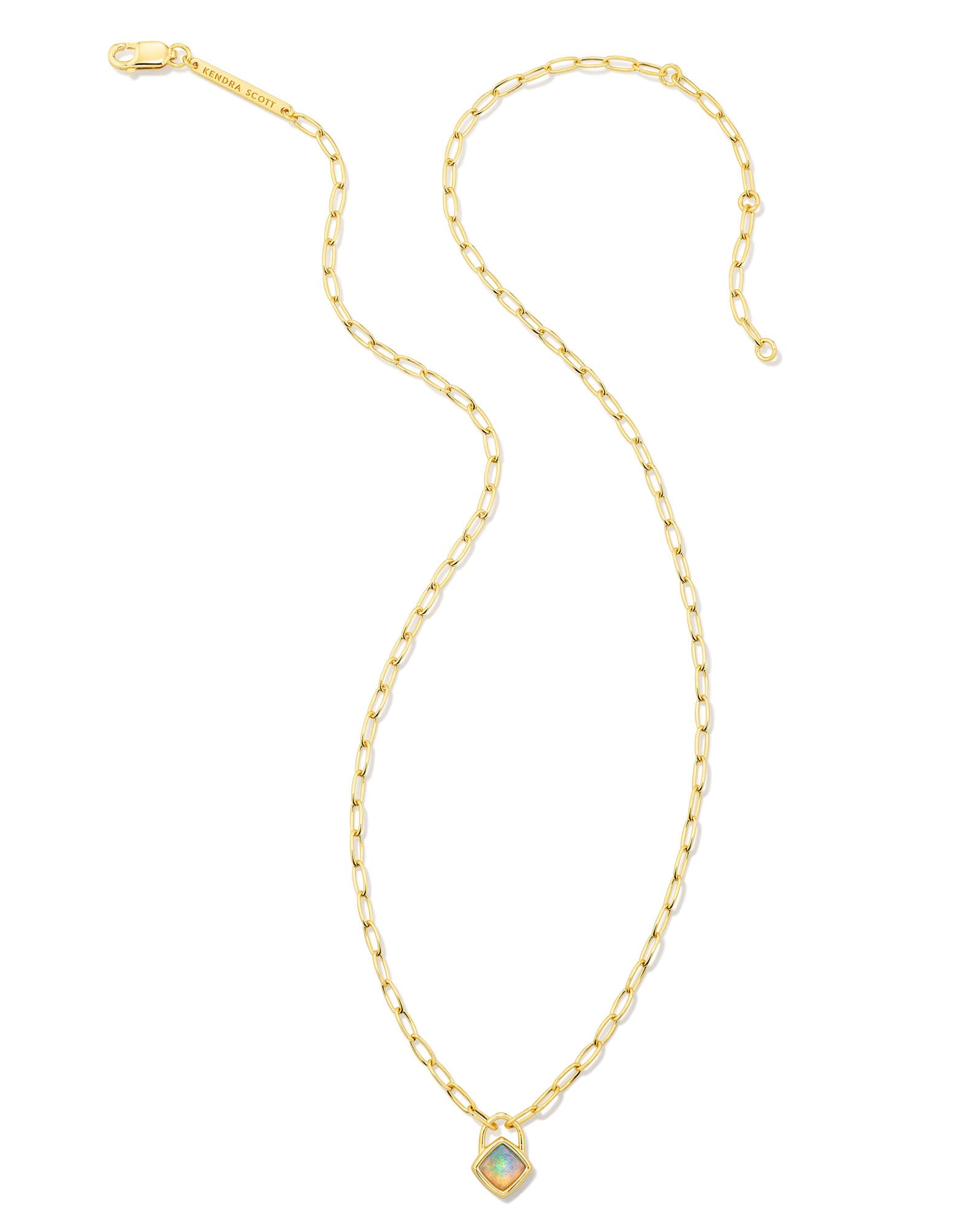 Greer 18k Gold Vermeil Paperclip Pendant Necklace in White Lab Grown Opal