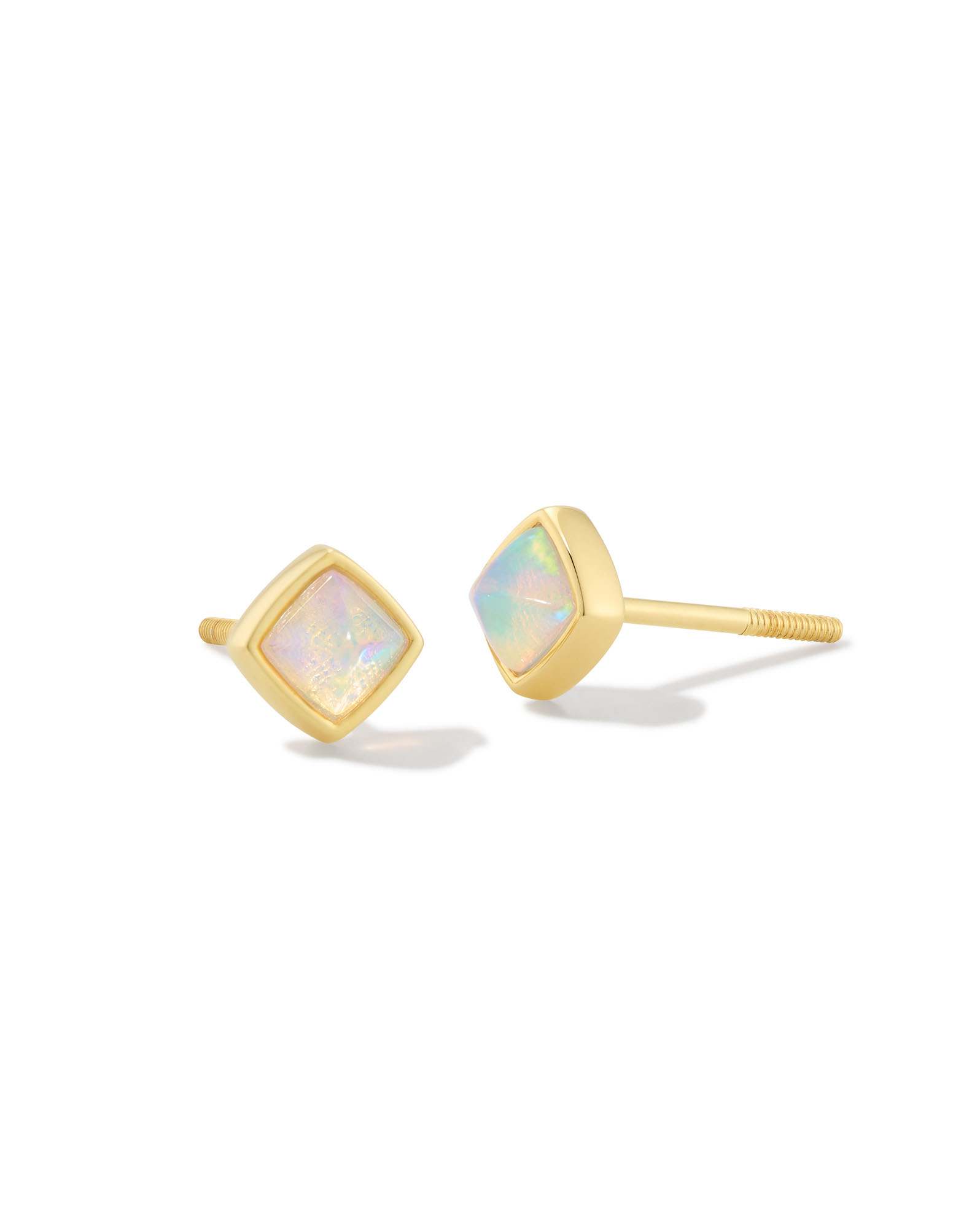 Greer 18k Gold Vermeil Stud Earrings in White Lab Grown Opal
