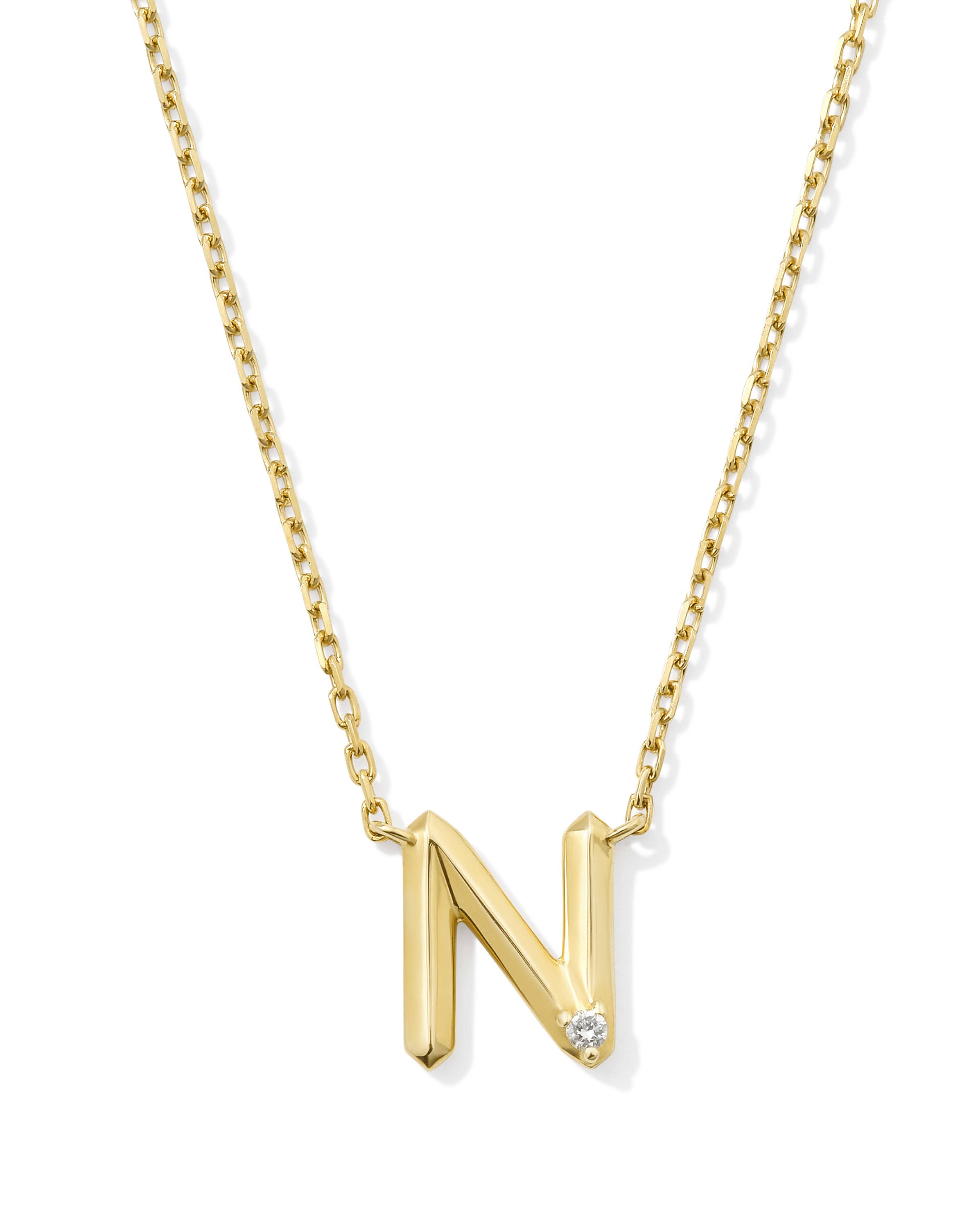 Diamond Accent Letter N 14k Yellow Gold Pendant Necklace in White Diamond