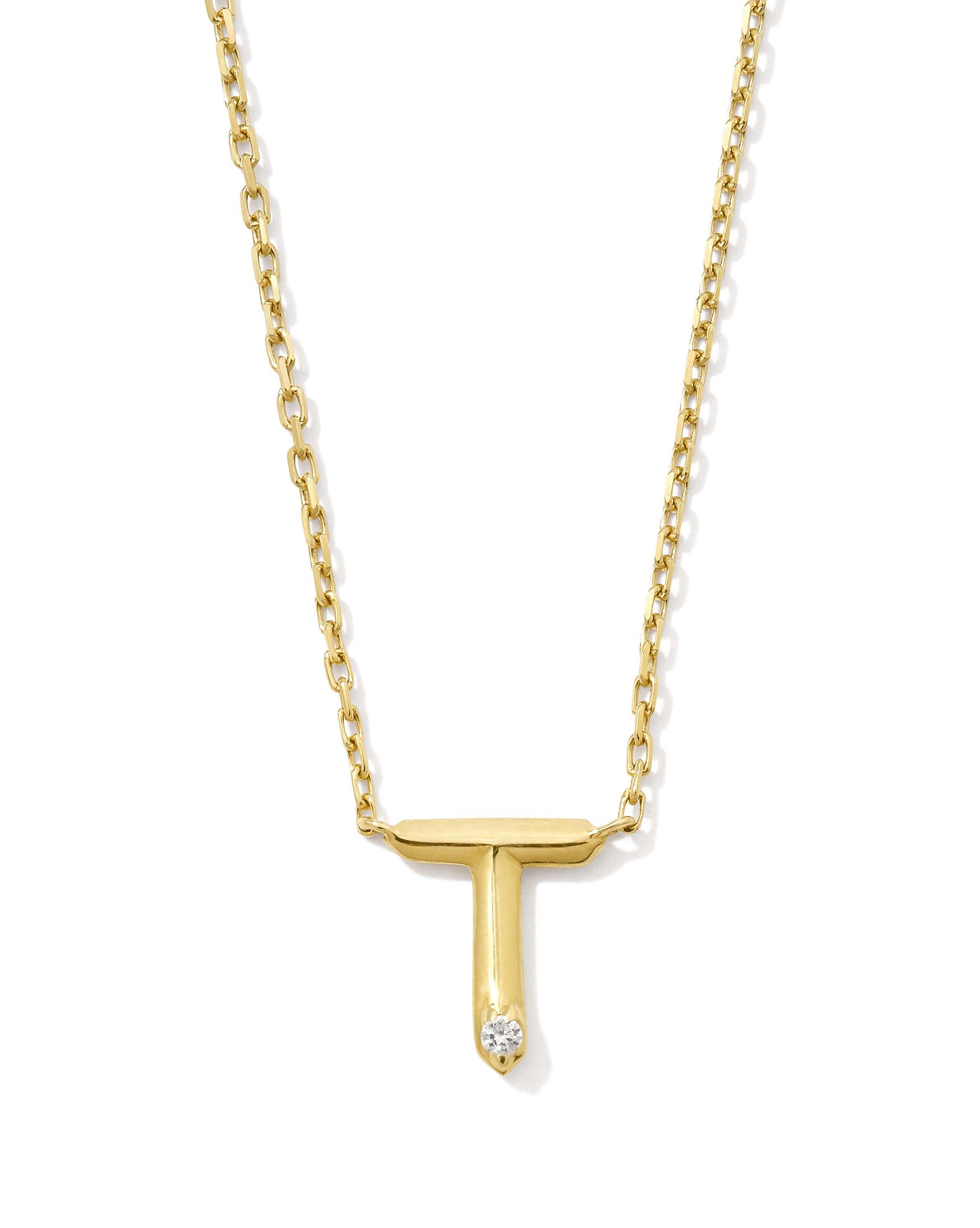 Diamond Accent Letter T 14k Yellow Gold Pendant Necklace in White Diamond