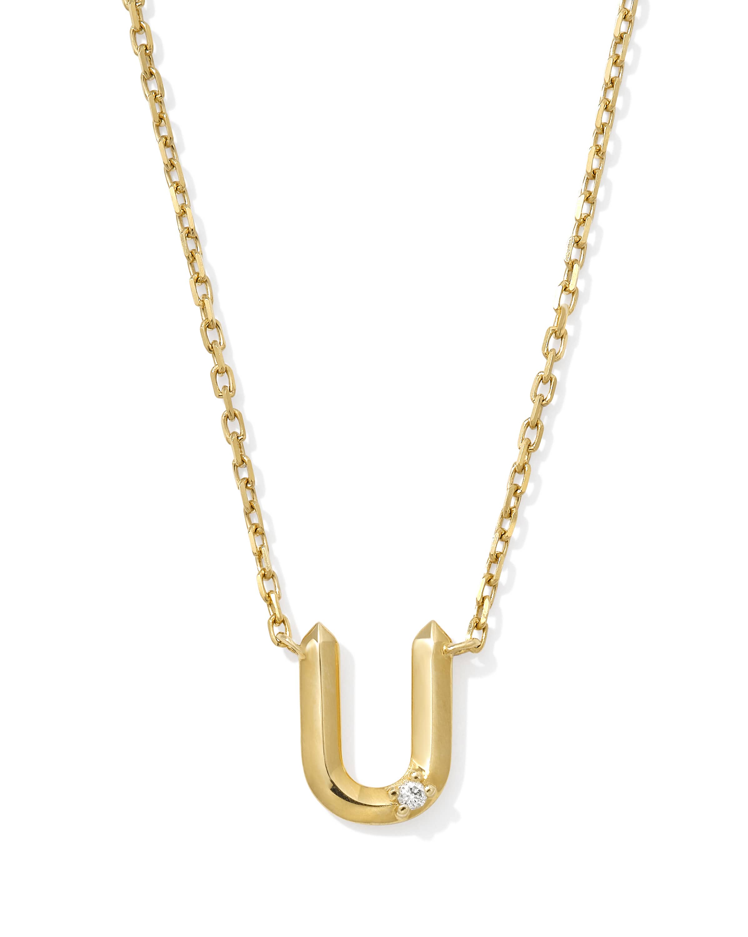 Diamond Accent Letter U 14k Yellow Gold Pendant Necklace in White Diamond