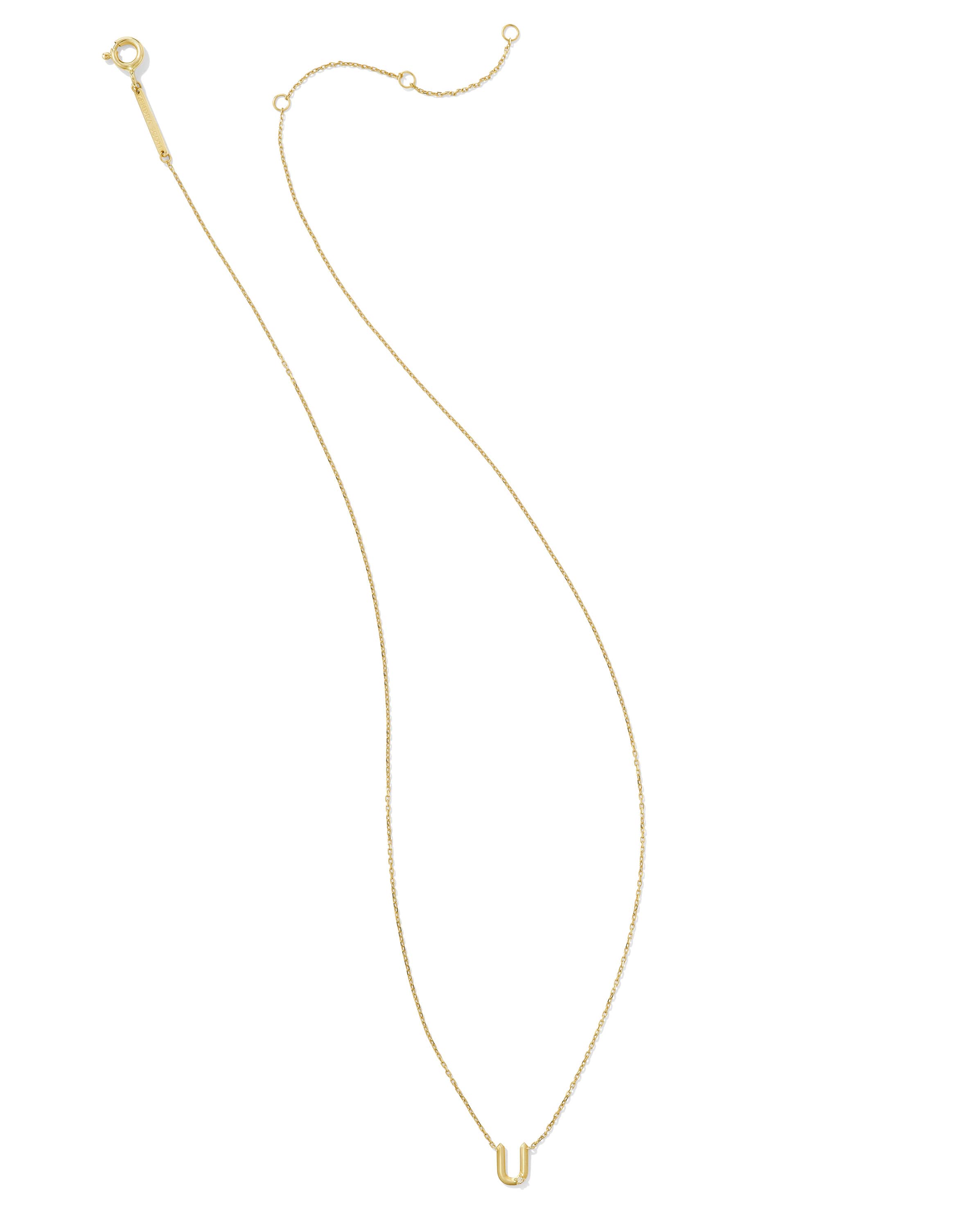 Diamond Accent Letter U 14k Yellow Gold Pendant Necklace in White Diamond