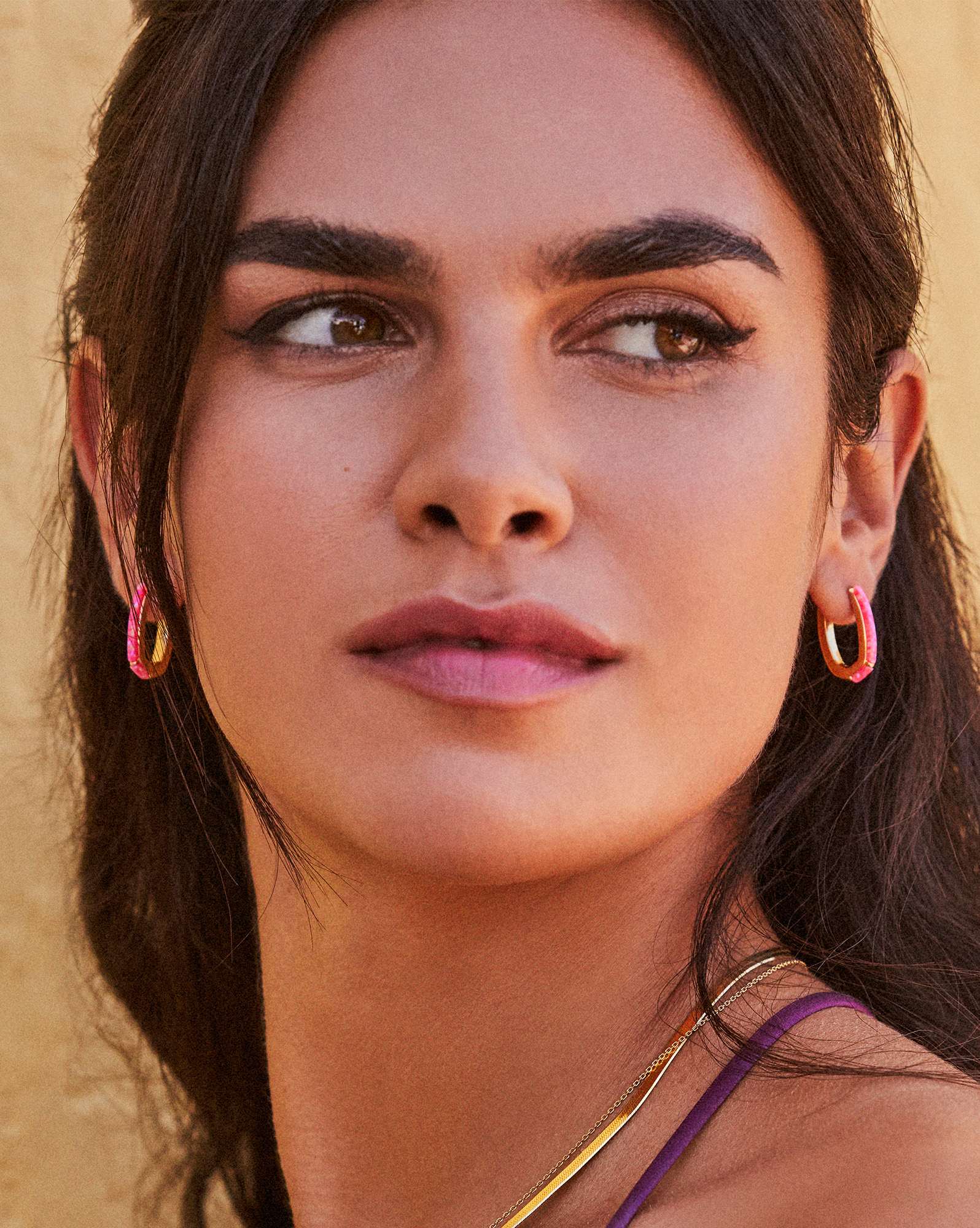 Ellen Opal 18k Gold Vermeil Huggie Earrings in Bright Pink Kyocera Opal