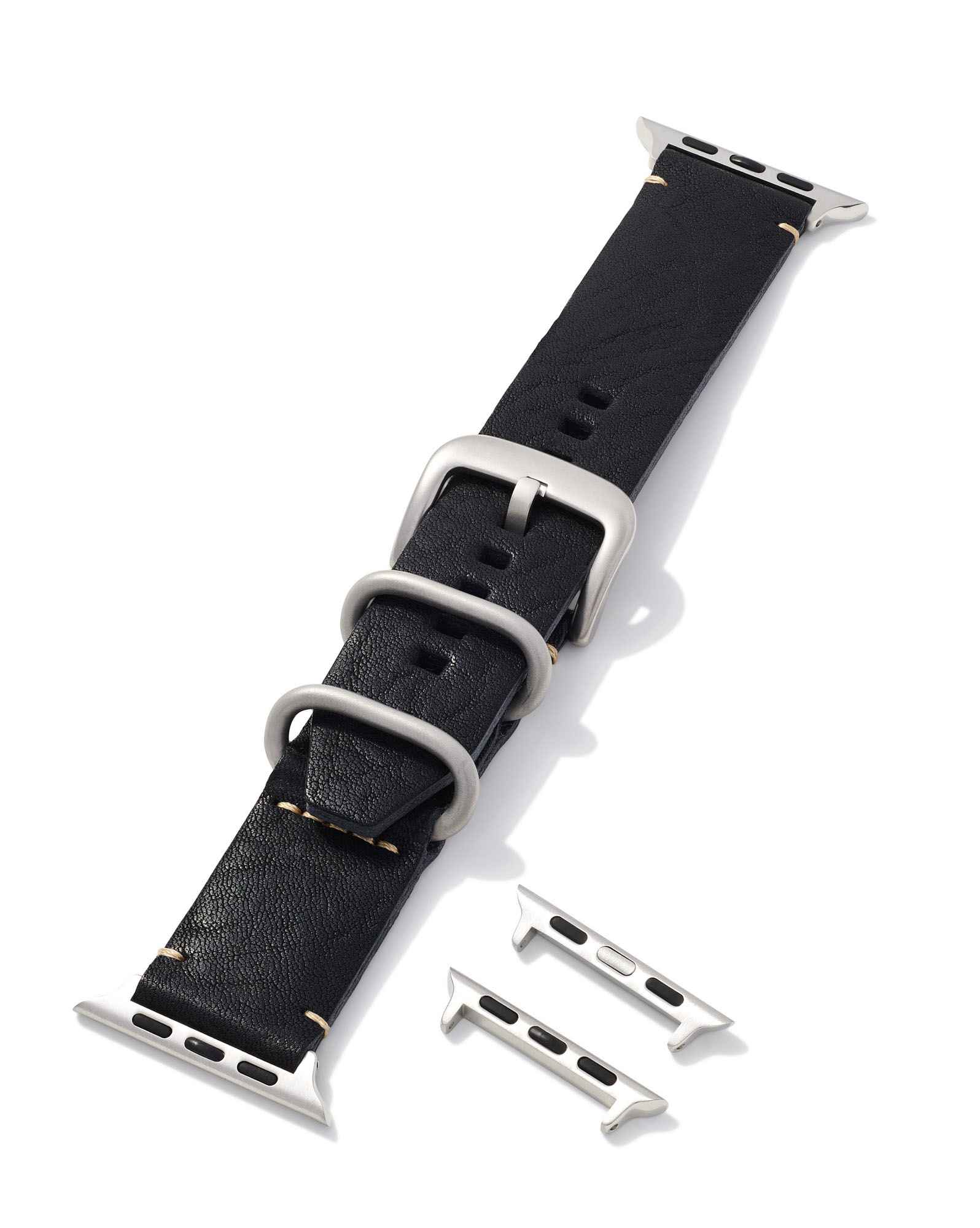 Grey Leather Watch Band in Black